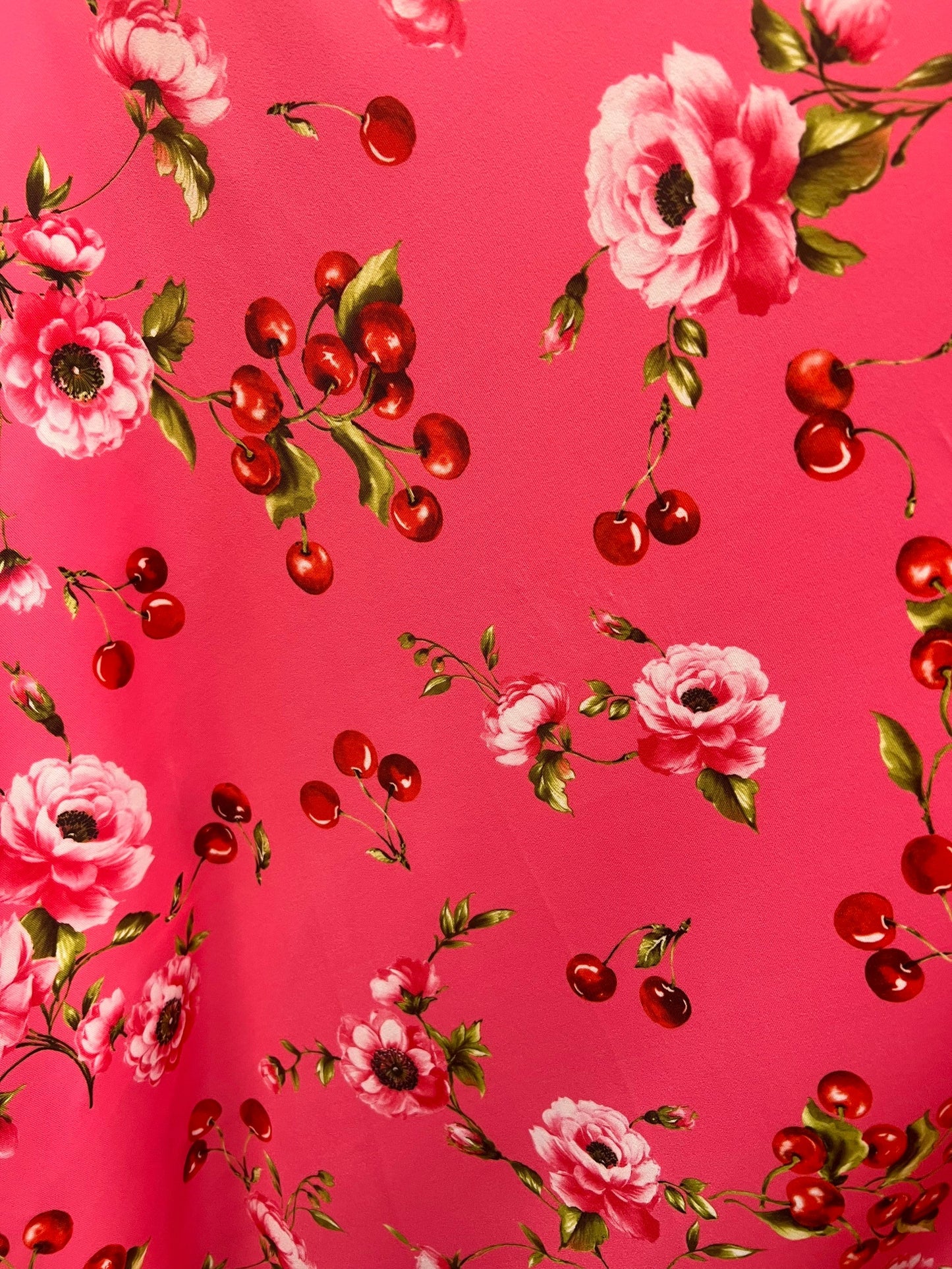Adabella roses and cherries design print on the best quality of nylon spandex 4-stretch 58/60 sold by the YD.Ships worldwide from LA.