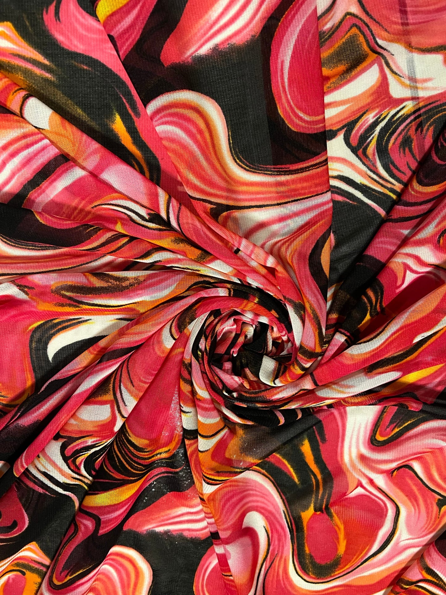 New paint swirl design print on the best quality of power mesh 4-stretch 58/60”sold by the YD.Ships worldwide from Los Angeles CA.