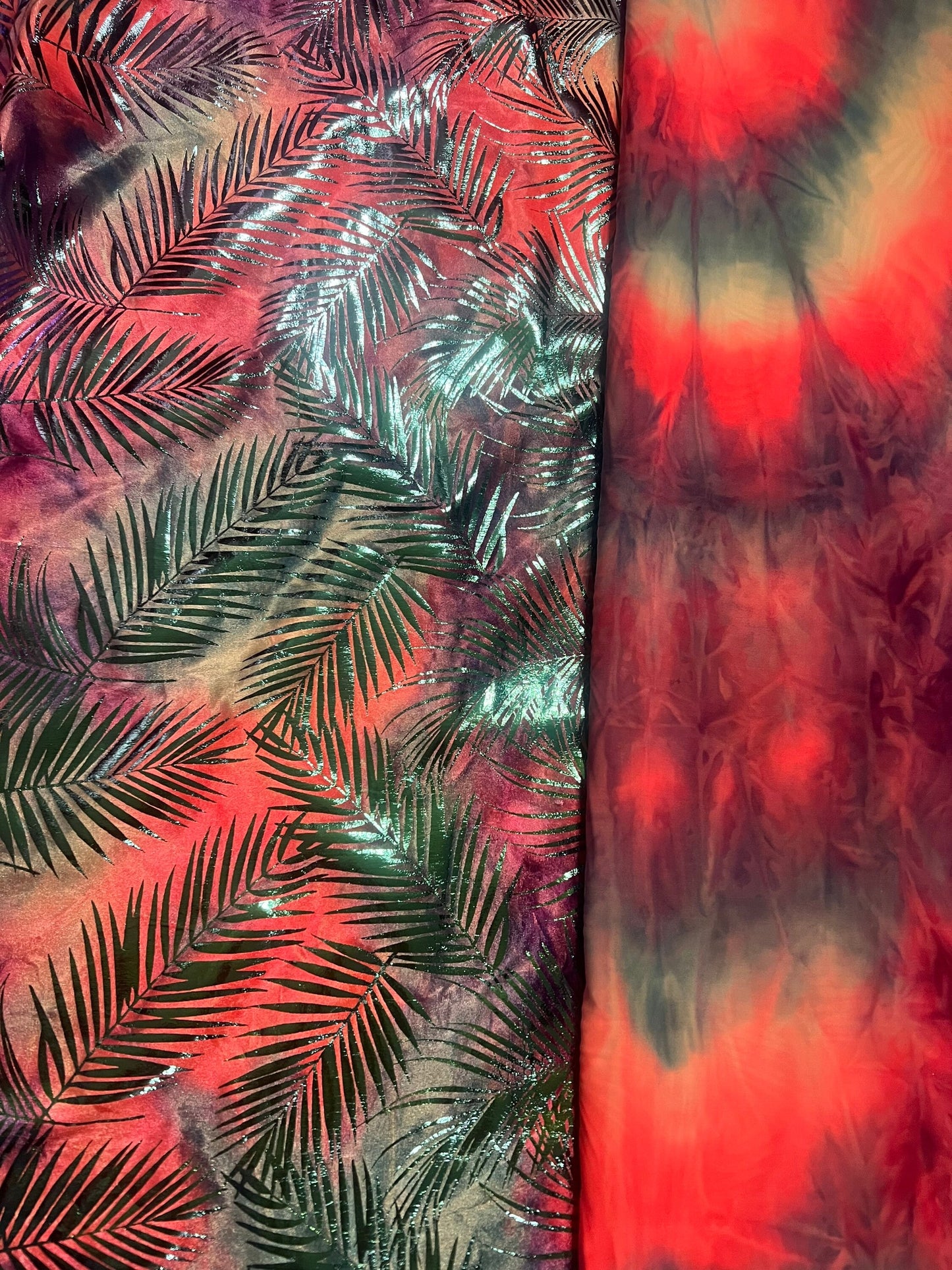 New tropical stretch velvet tie dye with metallic design 4-Stretch 58/60 Sold by the YD.Ships worldwide from Los Angeles California USA.