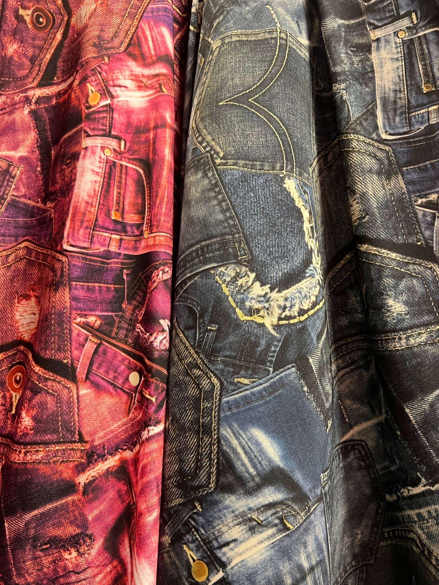 New denim jeans design print on the best quality of nylon spandex 4-stretch 58/60”sold by the YD. Ships worldwide from Los Angeles CA