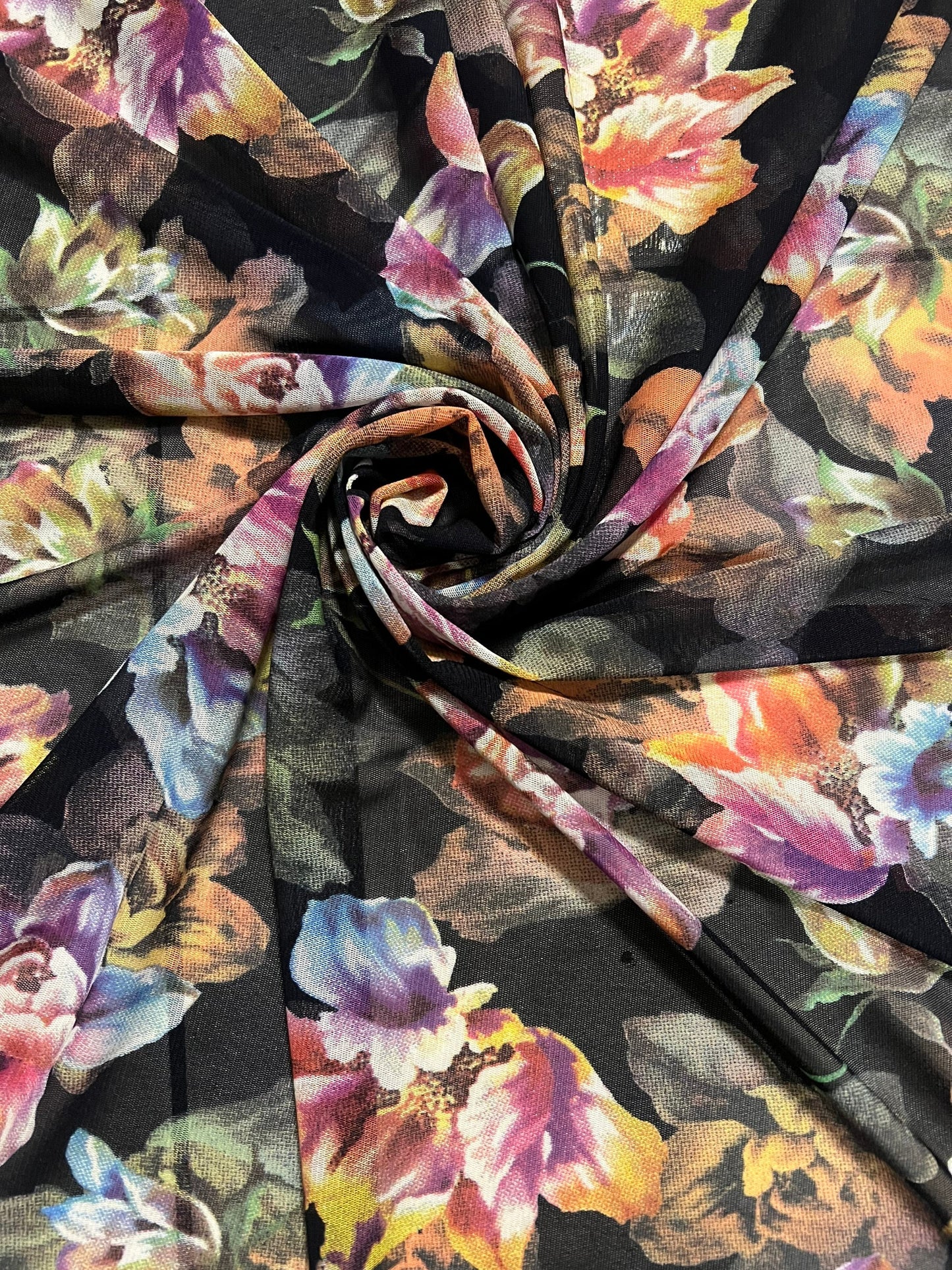 Victoria flowers design print on the best quality of power mesh4-way stretch 58/60” sold by the YD.Ships worldwide from Los  Angeles CA.