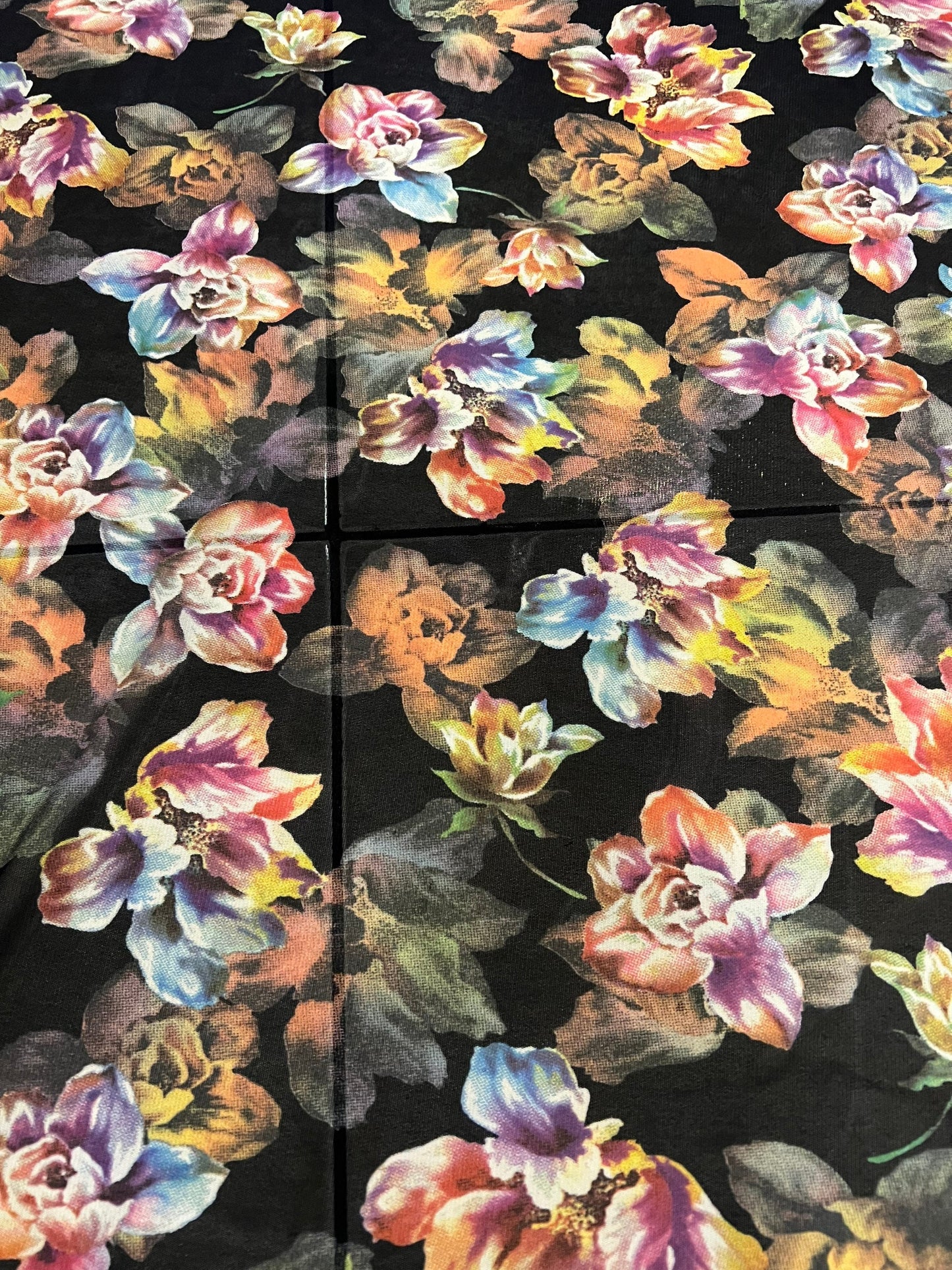 Victoria flowers design print on the best quality of power mesh4-way stretch 58/60” sold by the YD.Ships worldwide from Los  Angeles CA.