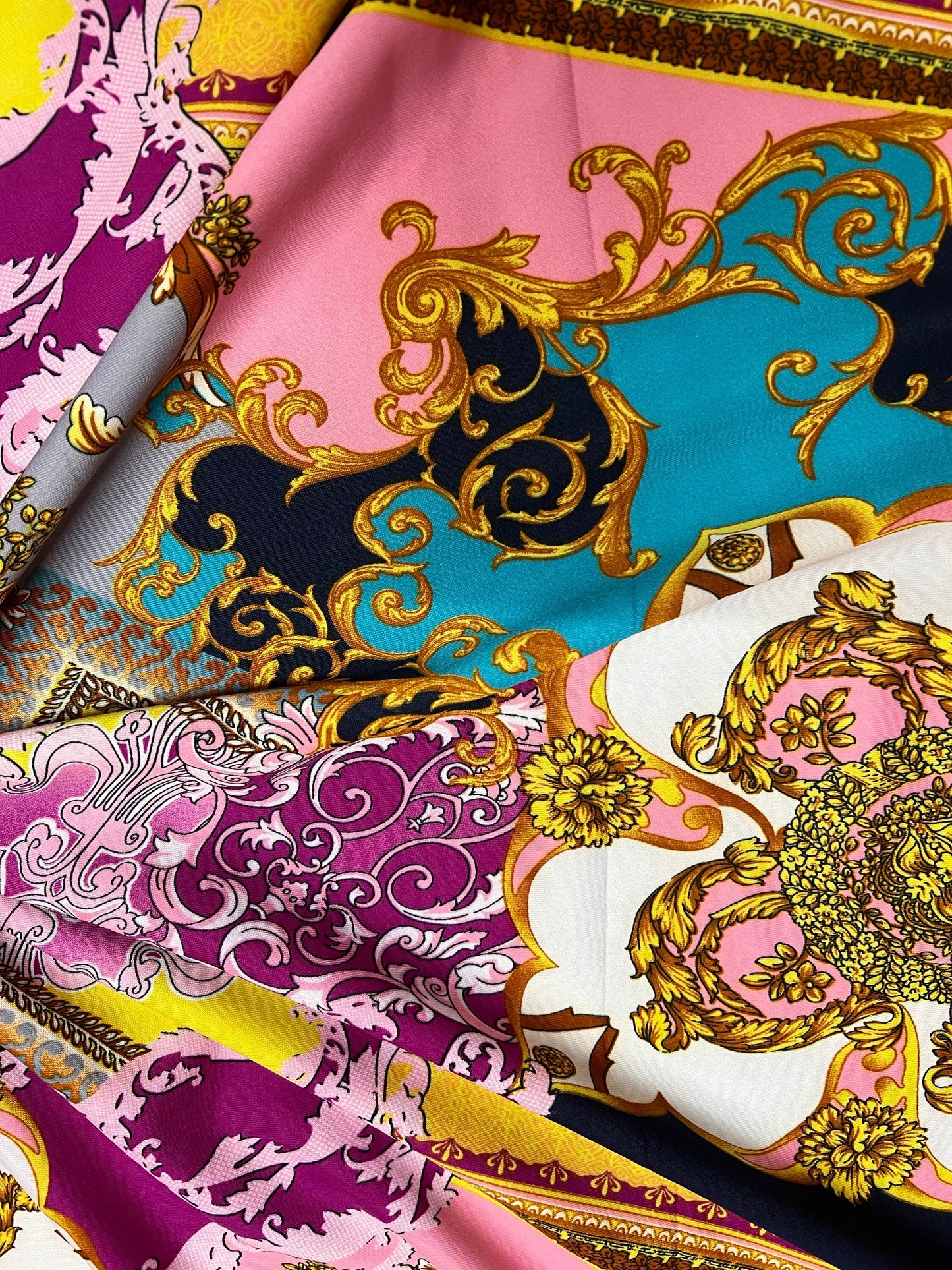 Luxury baroque design print on poly spandex4-Stretch 58/60”Sold by the YD.Ships worldwide from Los Angeles California USA.