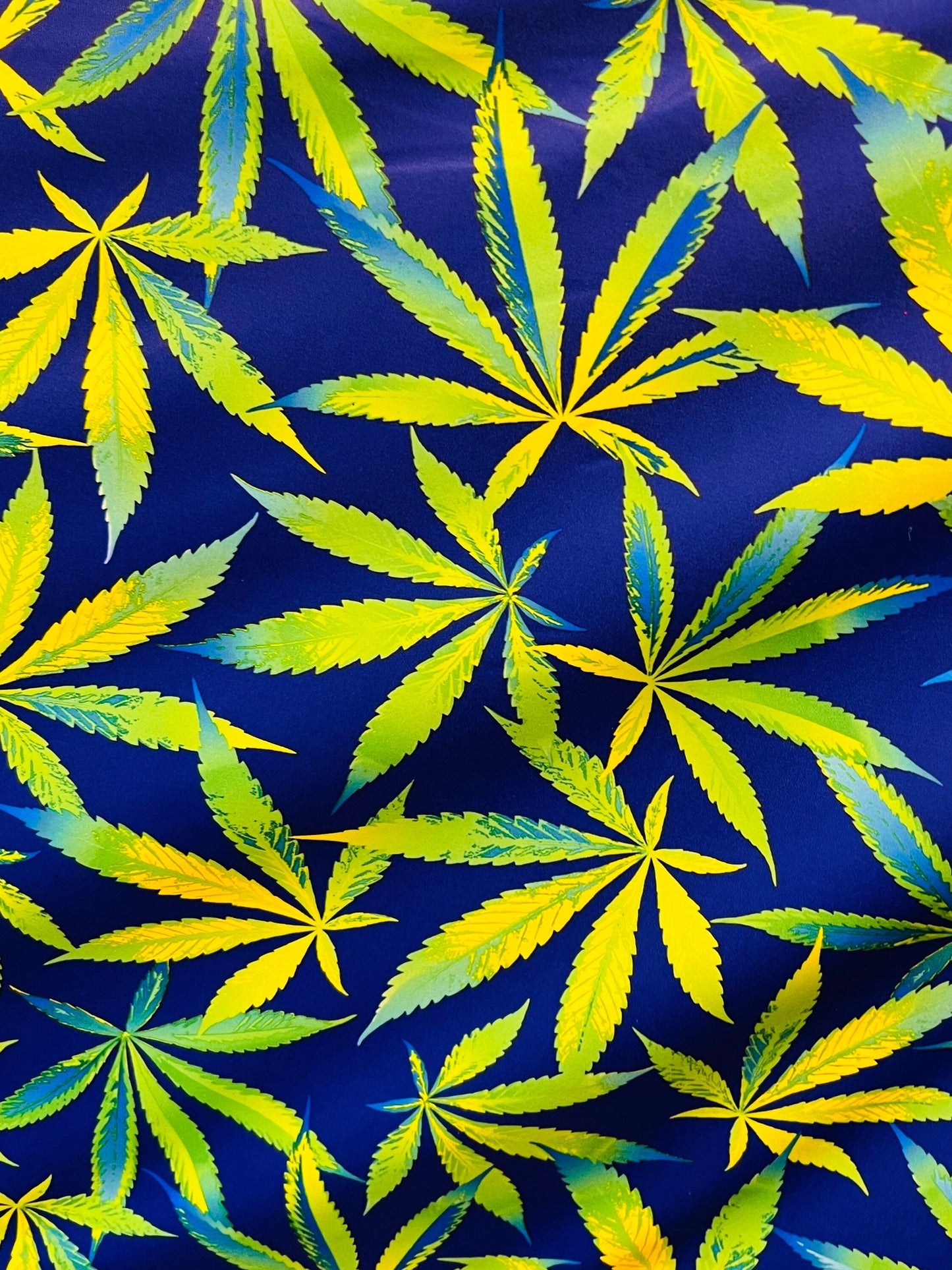 Cannabis Leaf pattern design print on nylon spandex 4-way stretch 58/60”sold by the YD.Ships worldwide from Los Angeles California USA.