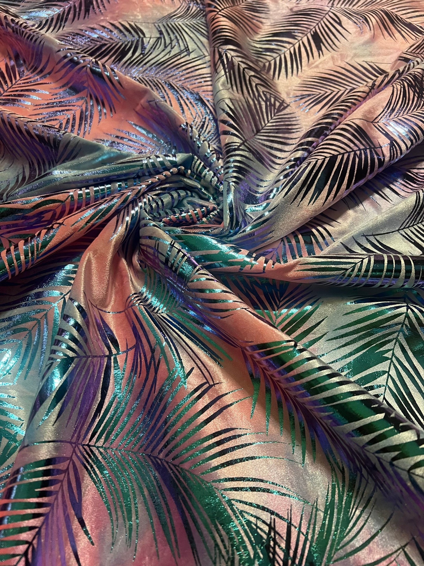 New tropical stretch velvet tie dye with metallic design 4-Stretch 58/60 Sold by the YD.Ships worldwide from Los Angeles California USA.