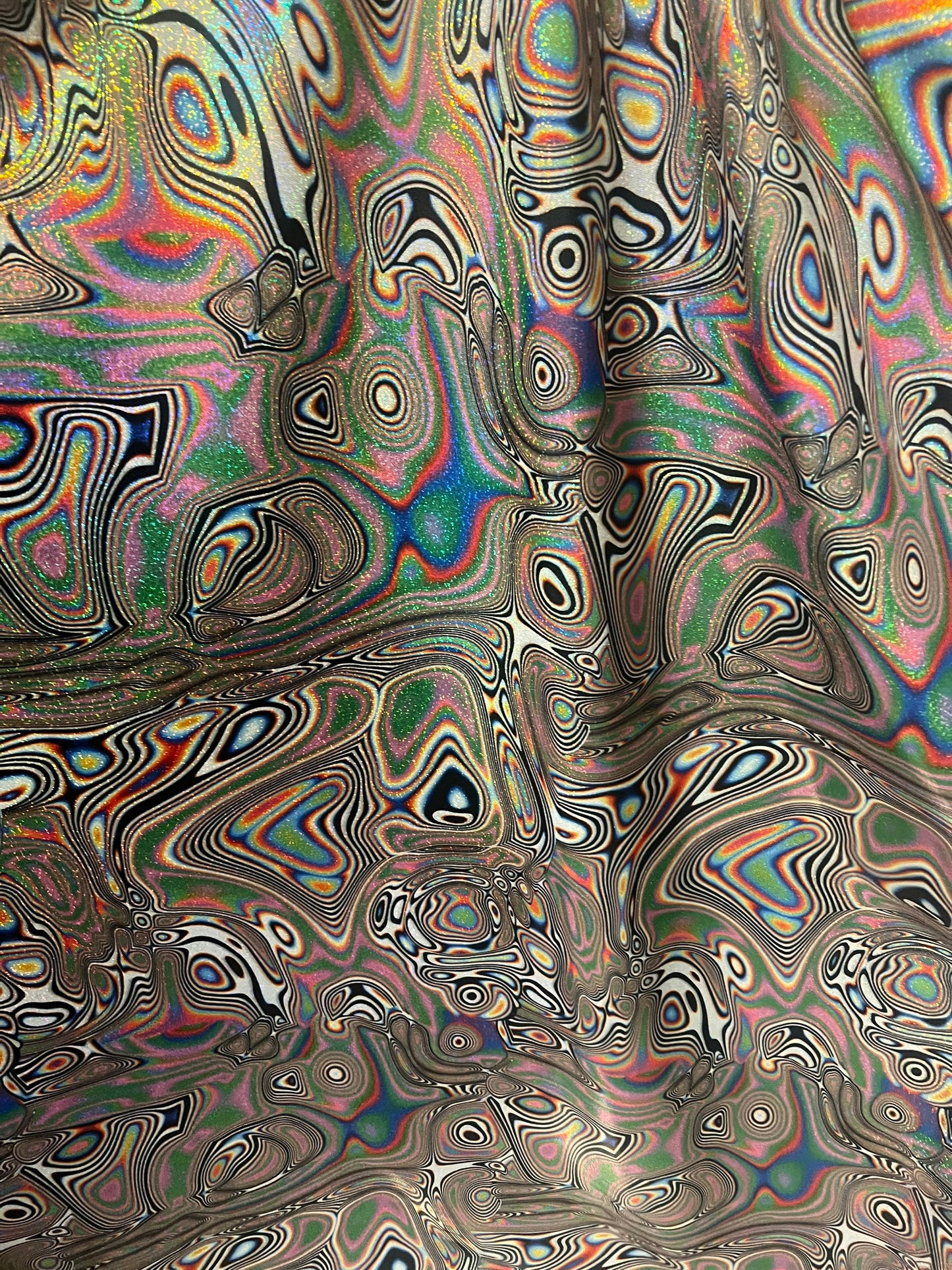 New Hologram lava design metallic on the best quality of nylon spandex 4-stretch 58/60”Sold by the YD.Ships worldwide from Los Angeles CA.