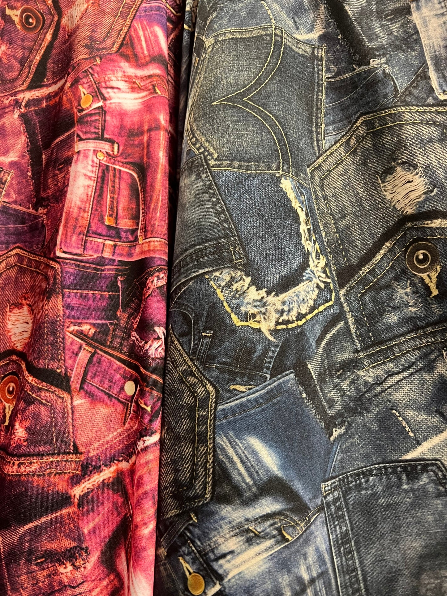 New denim jeans design print on the best quality of nylon spandex 4-stretch 58/60”sold by the YD. Ships worldwide from Los Angeles CA