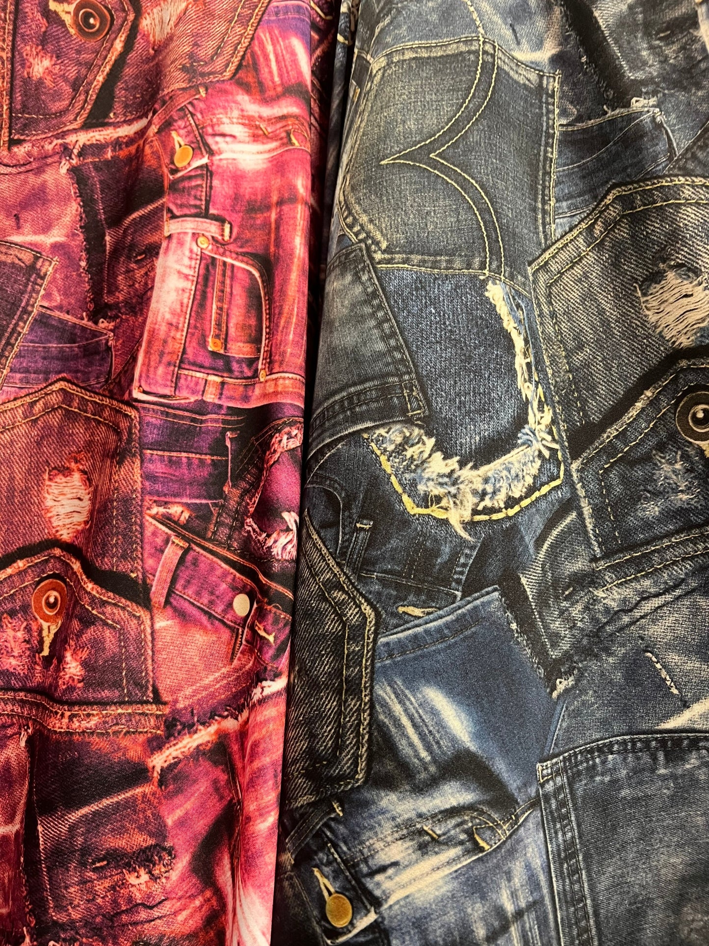 New denim jeans design print on the best quality of nylon spandex 4-stretch 58/60”sold by the YD. Ships worldwide from Los Angeles CA