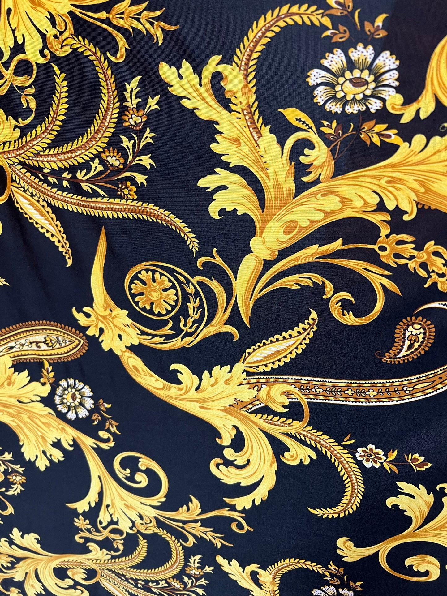 Golden Baroque design print on the best quality of poly spandex 4-way stretch 58/60”Sold by the YD.Ships worldwide from Los Angeles CA.