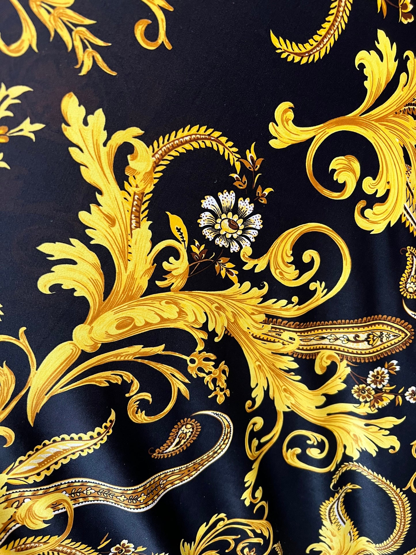 Golden Baroque design print on the best quality of poly spandex 4-way stretch 58/60”Sold by the YD.Ships worldwide from Los Angeles CA.