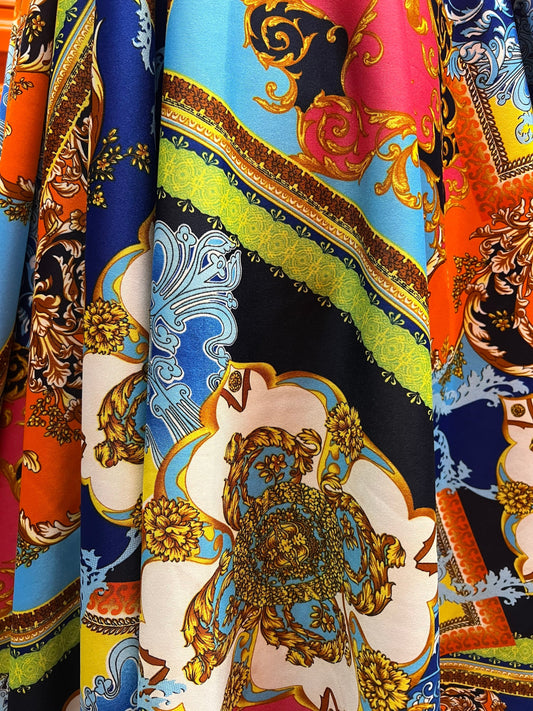 Luxury baroque design print on poly spandex4-Stretch 58/60”Sold by the YD.Ships worldwide from Los Angeles California USA.