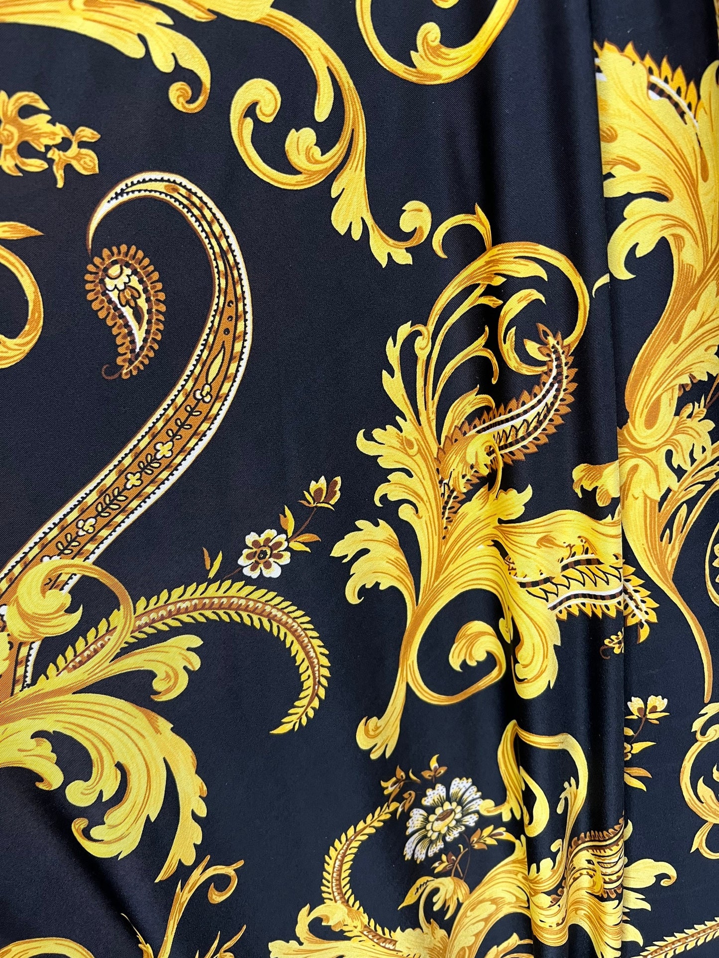 Golden Baroque design print on the best quality of poly spandex 4-way stretch 58/60”Sold by the YD.Ships worldwide from Los Angeles CA.