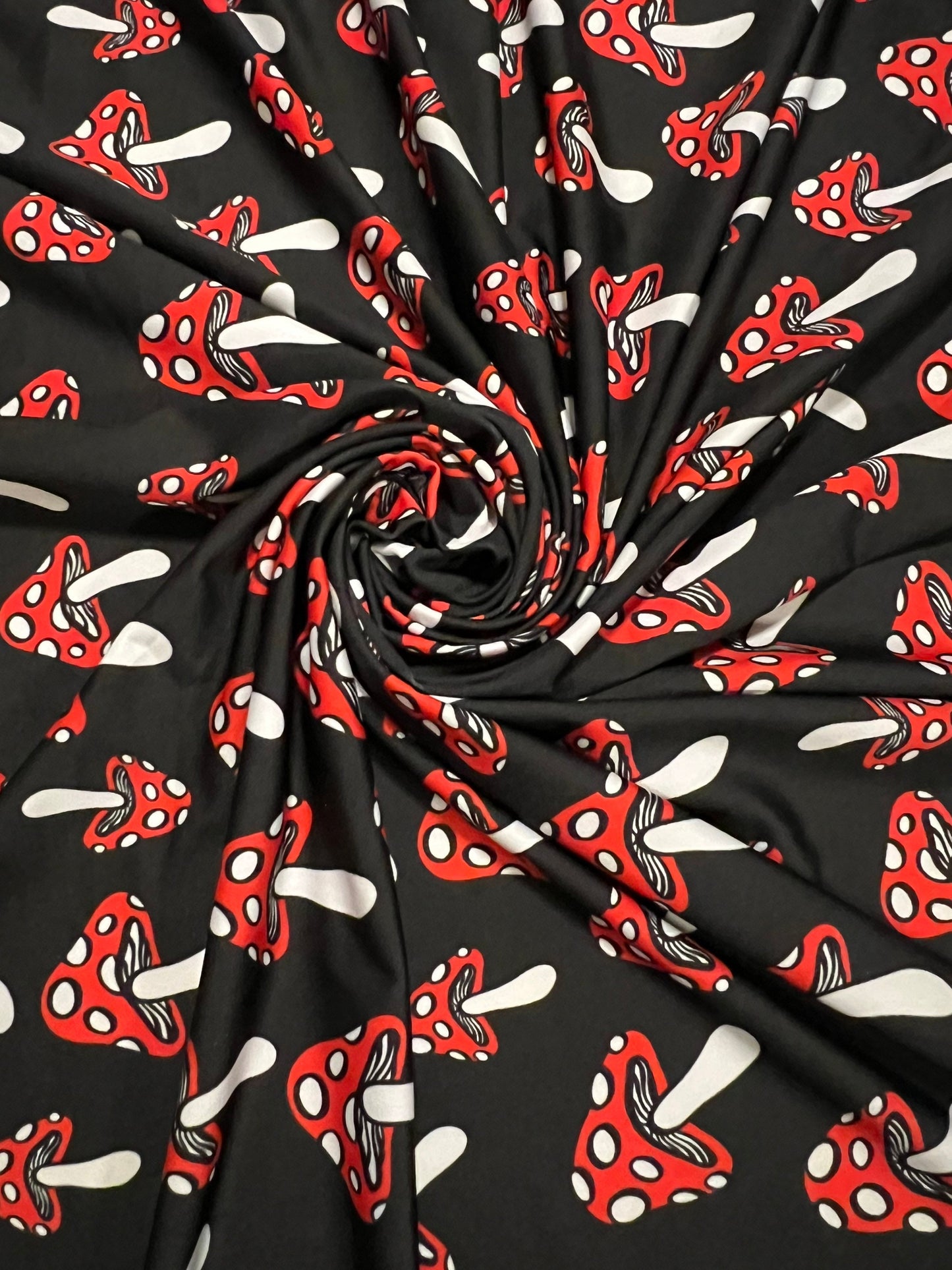Mushrooms pattern design print on the best quality of nylon spandex 4-stretch 58/60”Sold by the YD.Ships worldwide from Los Angeles CA.