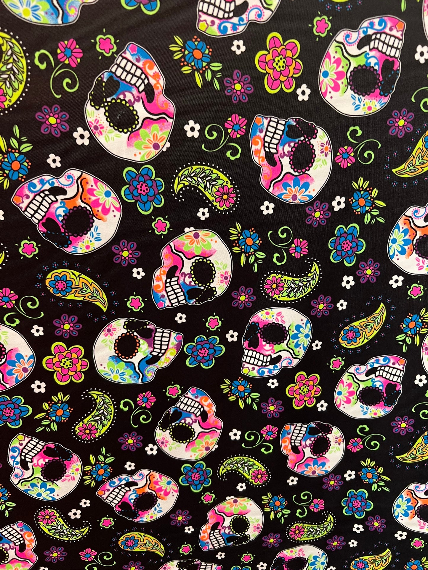 Mexican Skull design print on the best quality of nylon spandex 4-stretch 58/60”Sold by the YD.Ships worldwide from Los Angeles CA.