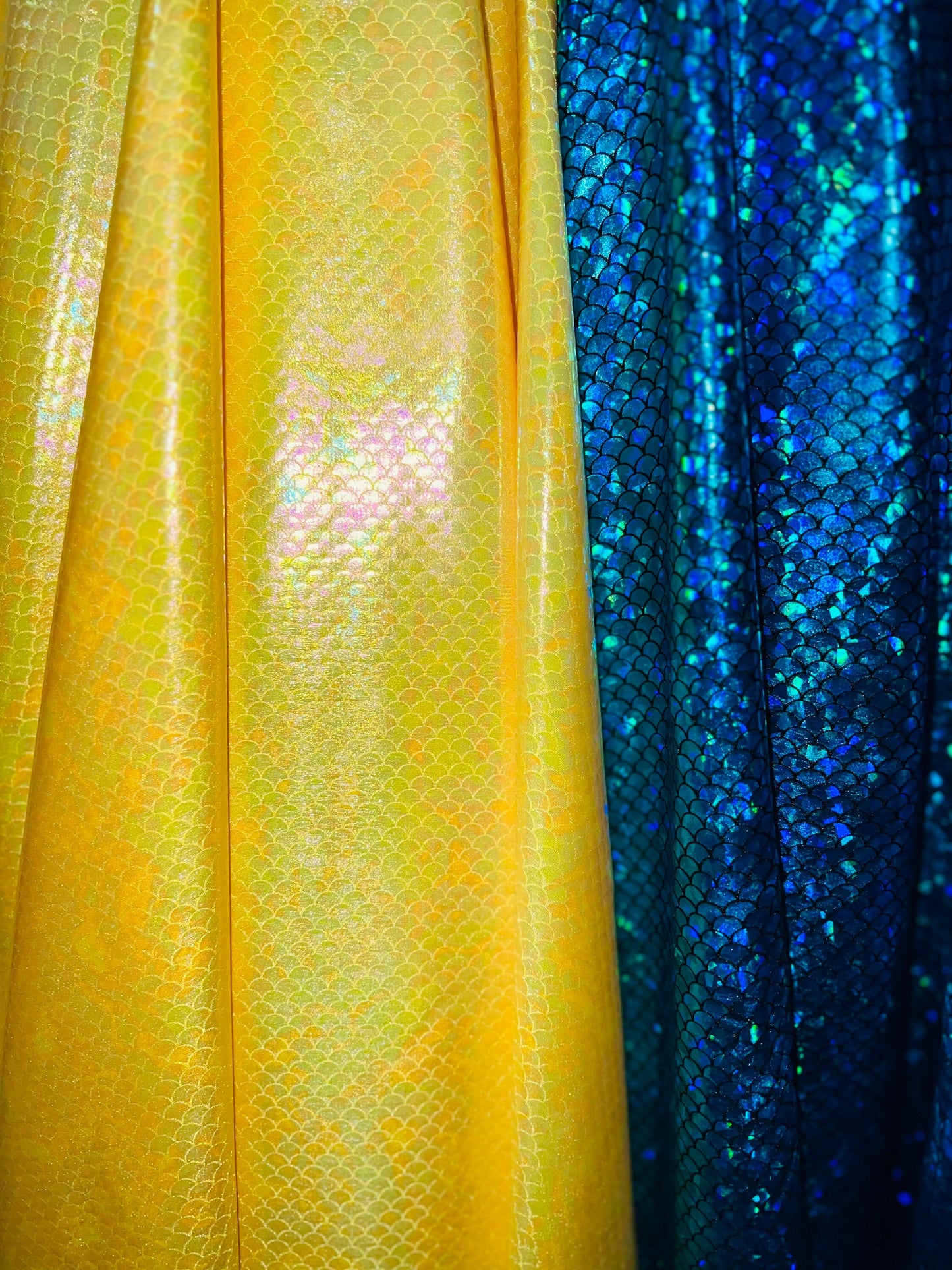 Hologram Scales mermaid design print on the best quality of nylon spandex 4-way stretch 58/60” Sold by the YD.Ships worldwide  from LA