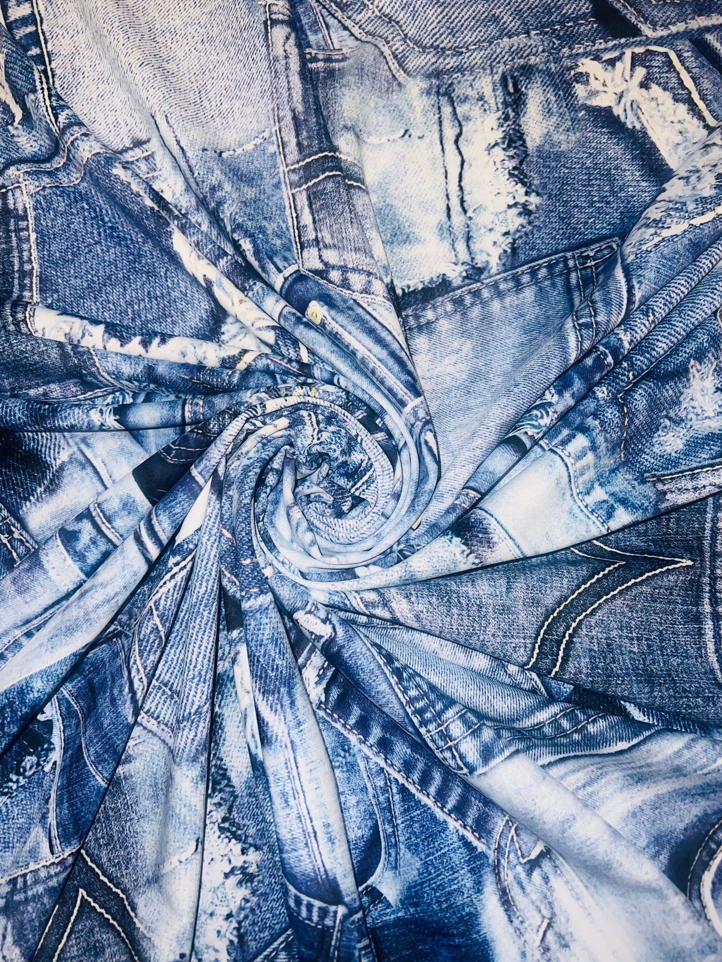 New Jeans pattern design print on the best quality of nylon spandex 4way stretch 58/60”Sold by the YD.Ships worldwide from Los Angeles CA.