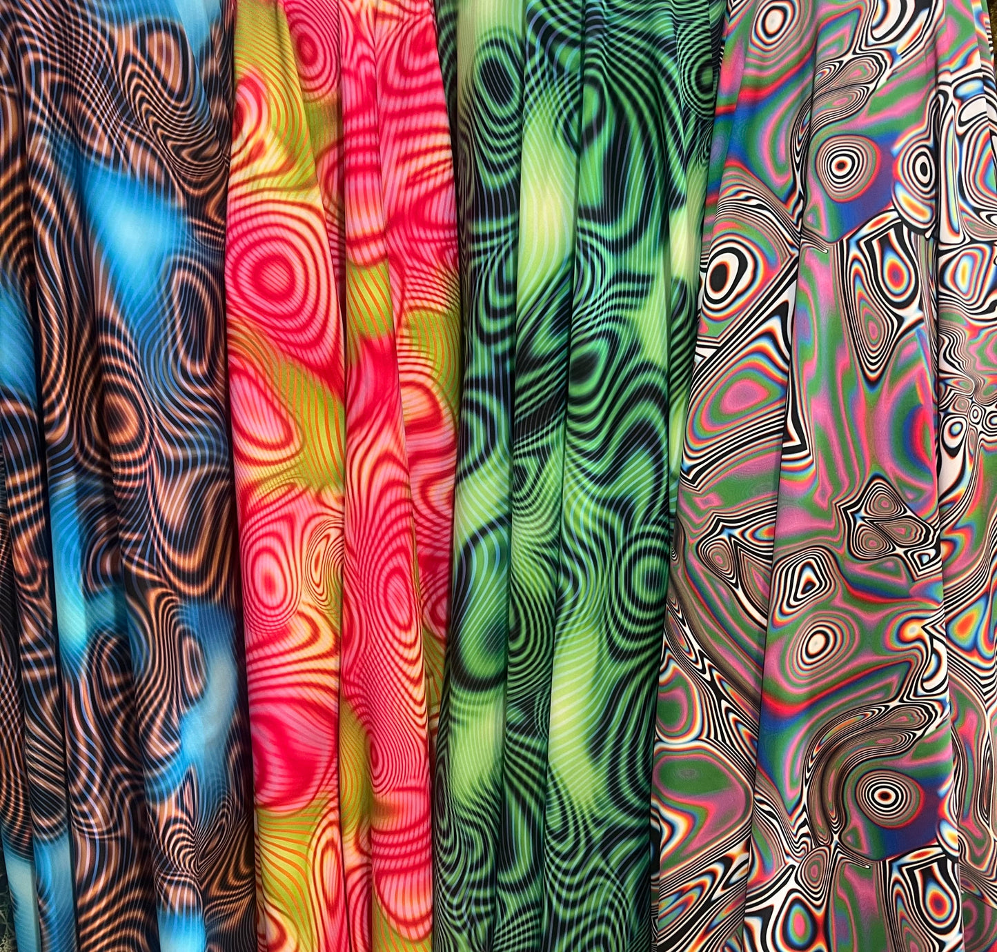 New swirl pattern design print on the best quality of nylon spandex 4-way stretch 58/60”Sold by the YD.Ships worldwide from Los Angeles CA.