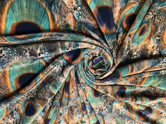 New peacock pattern design print on the best quality of stretch velvet 58/60”sold by the YD.Ships worldwide from Los Angeles California USA.