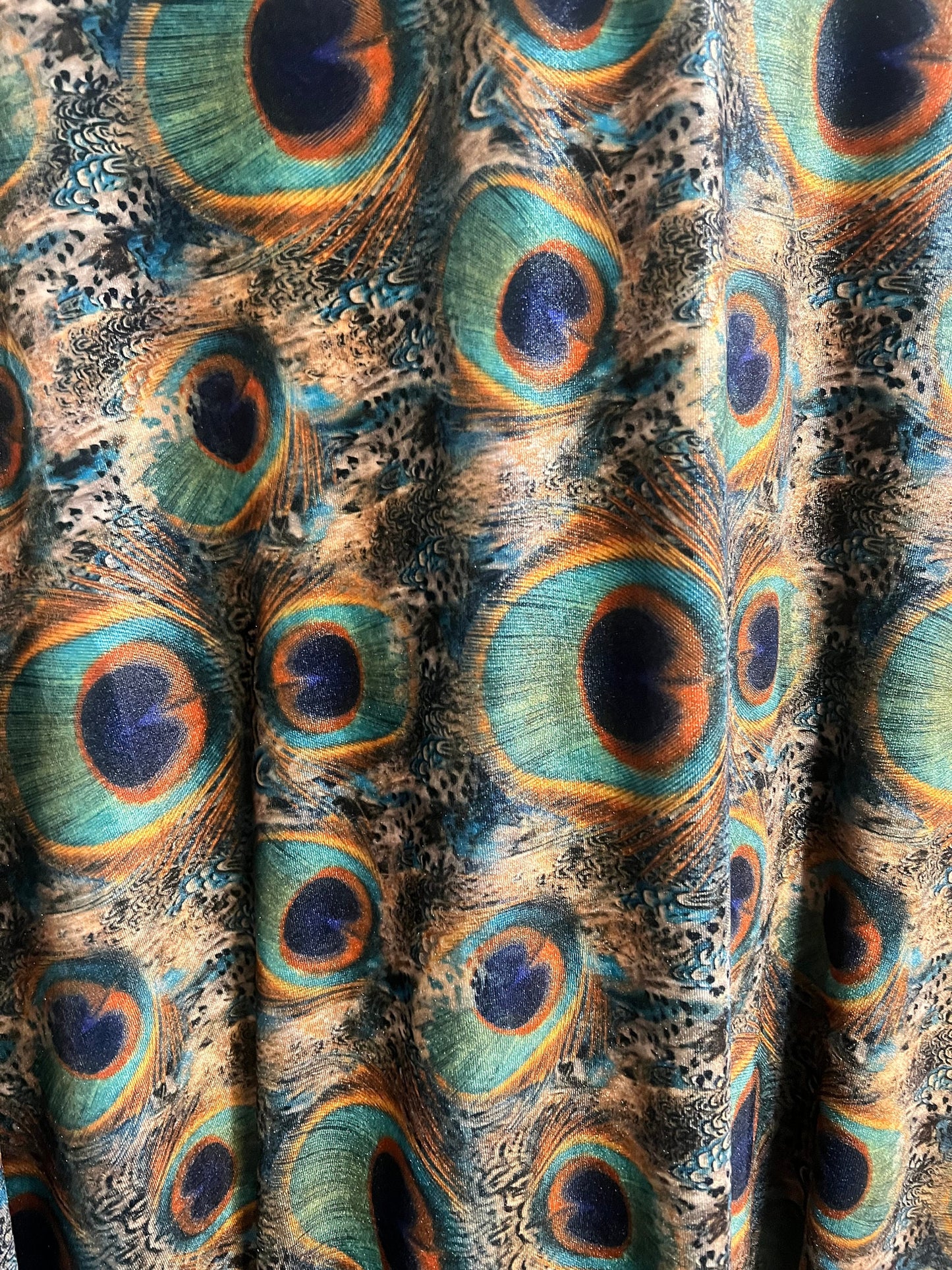 New peacock pattern design print on the best quality of stretch velvet 58/60”sold by the YD.Ships worldwide from Los Angeles California USA.