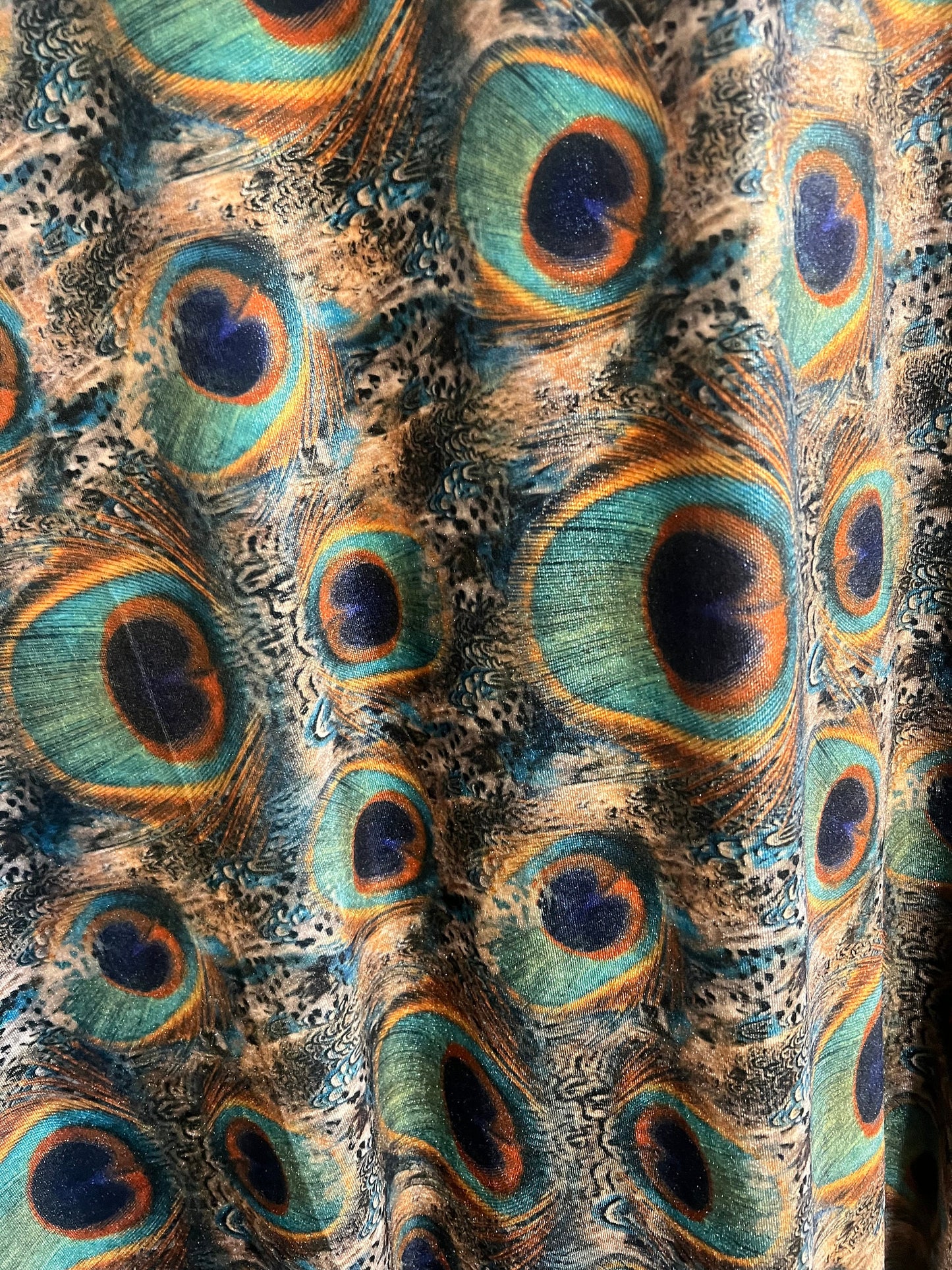 New peacock pattern design print on the best quality of stretch velvet 58/60”sold by the YD.Ships worldwide from Los Angeles California USA.