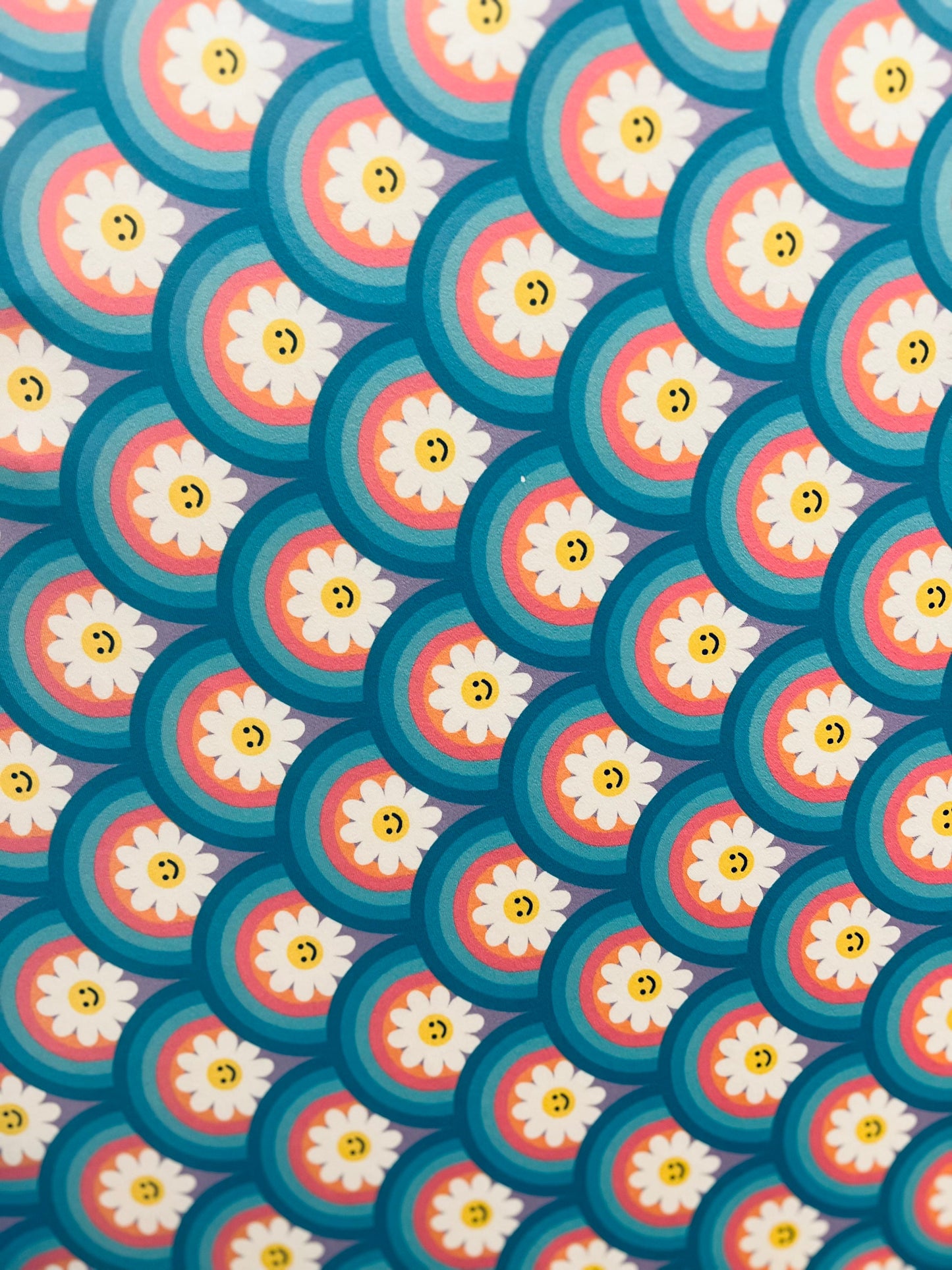 New Daisy Smile design print on the best quality of nylon spandex 4-way stretch 58/60”sold by the YD.Ships worldwide from Los Angeles CA USA