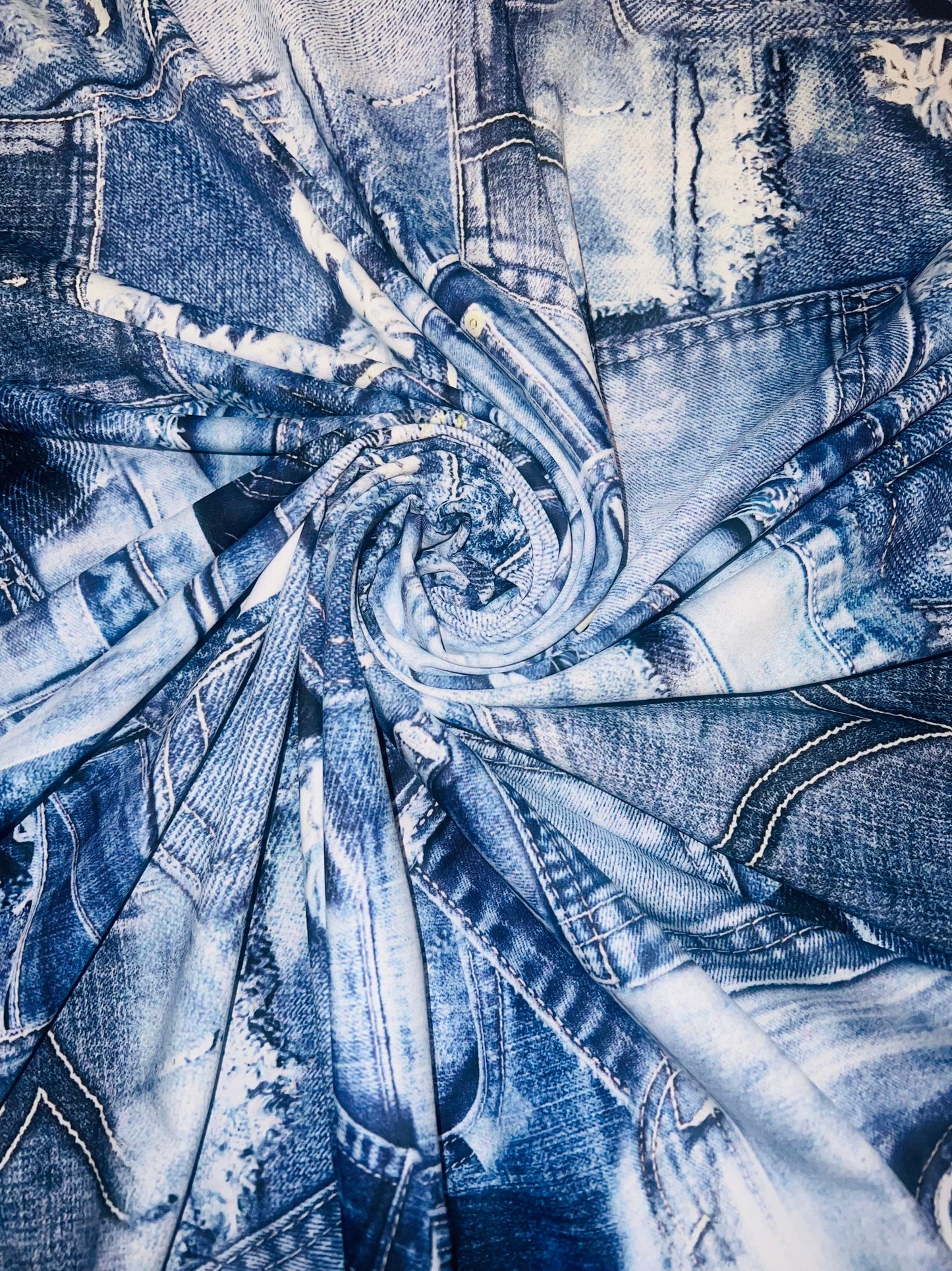 New Jeans pattern design print on the best quality of nylon spandex 4way stretch 58/60”Sold by the YD.Ships worldwide from Los Angeles CA.