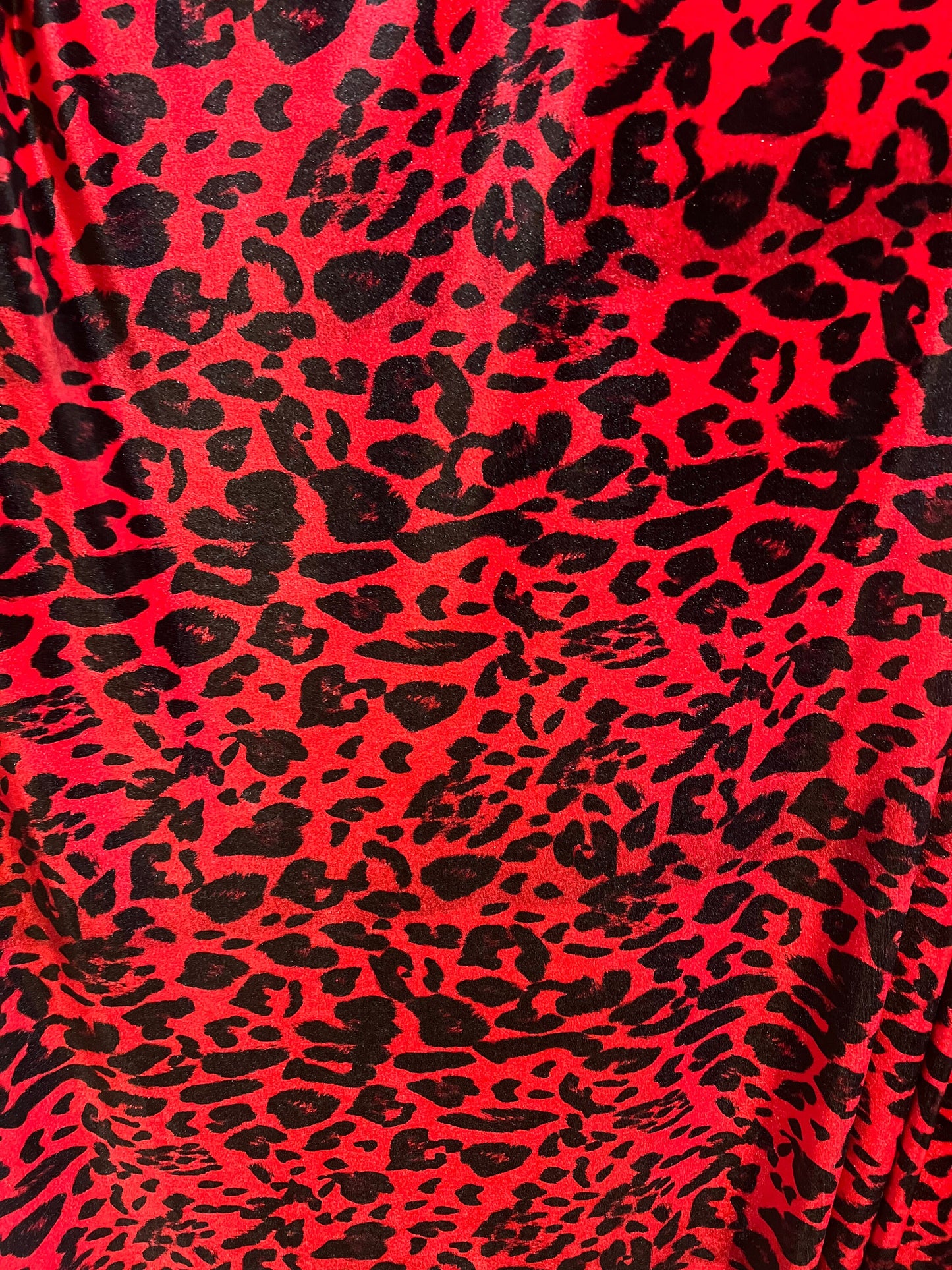Red/Black Leopard Skin design print on the best quality of stretch velvet 4-way stretch 58/60”sold by the YD.Ships worldwide from LA  USA.