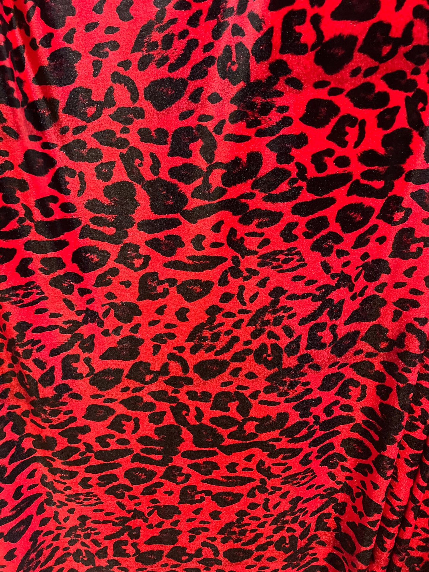 Red/Black Leopard Skin design print on the best quality of stretch velvet 4-way stretch 58/60”sold by the YD.Ships worldwide from LA  USA.