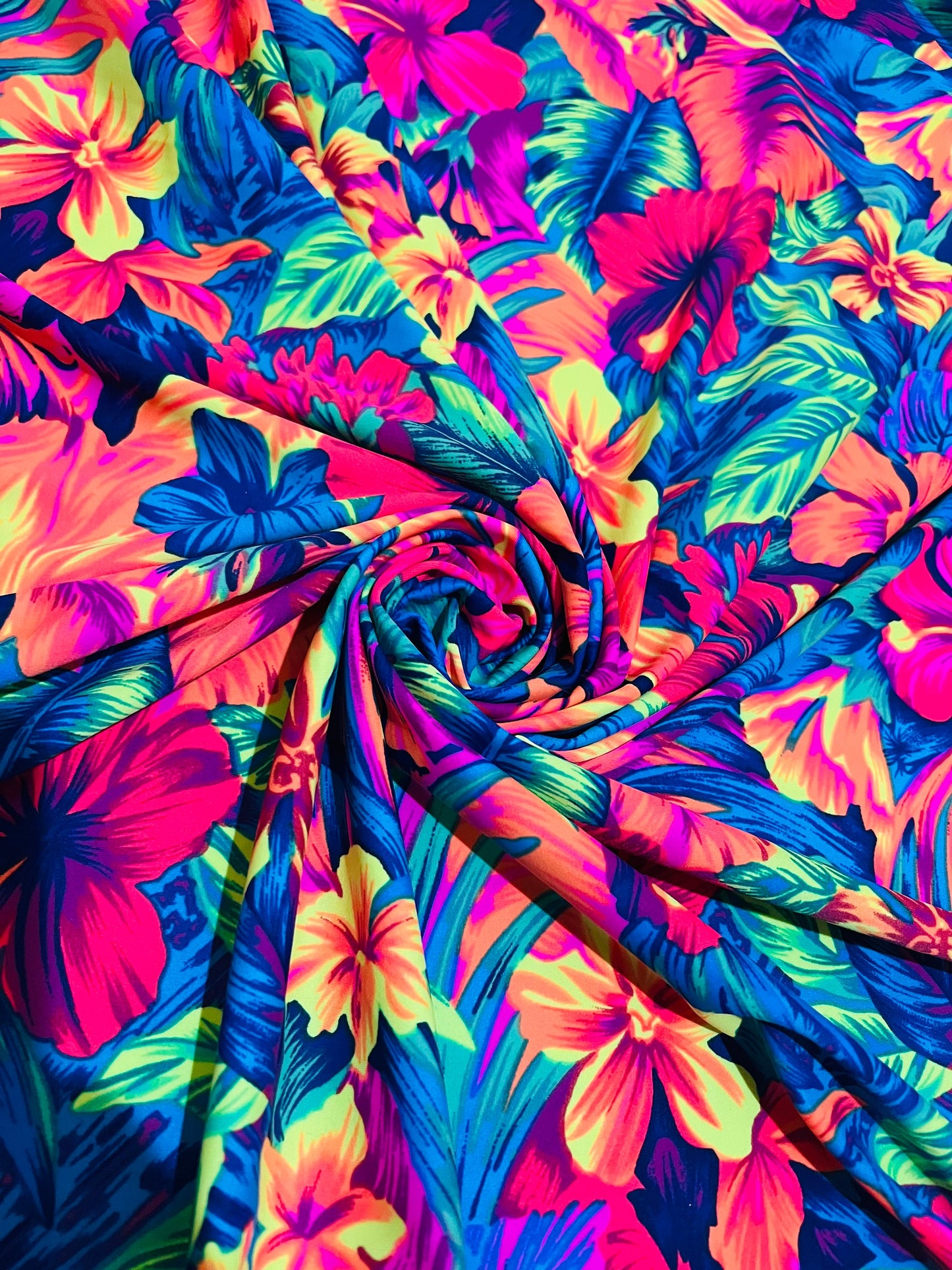 New Hawaiian flowers design print on the best quality of nylon spandex and mesh 4-way stretch 58/60”sold by the YD.Ships worldwide from LA.