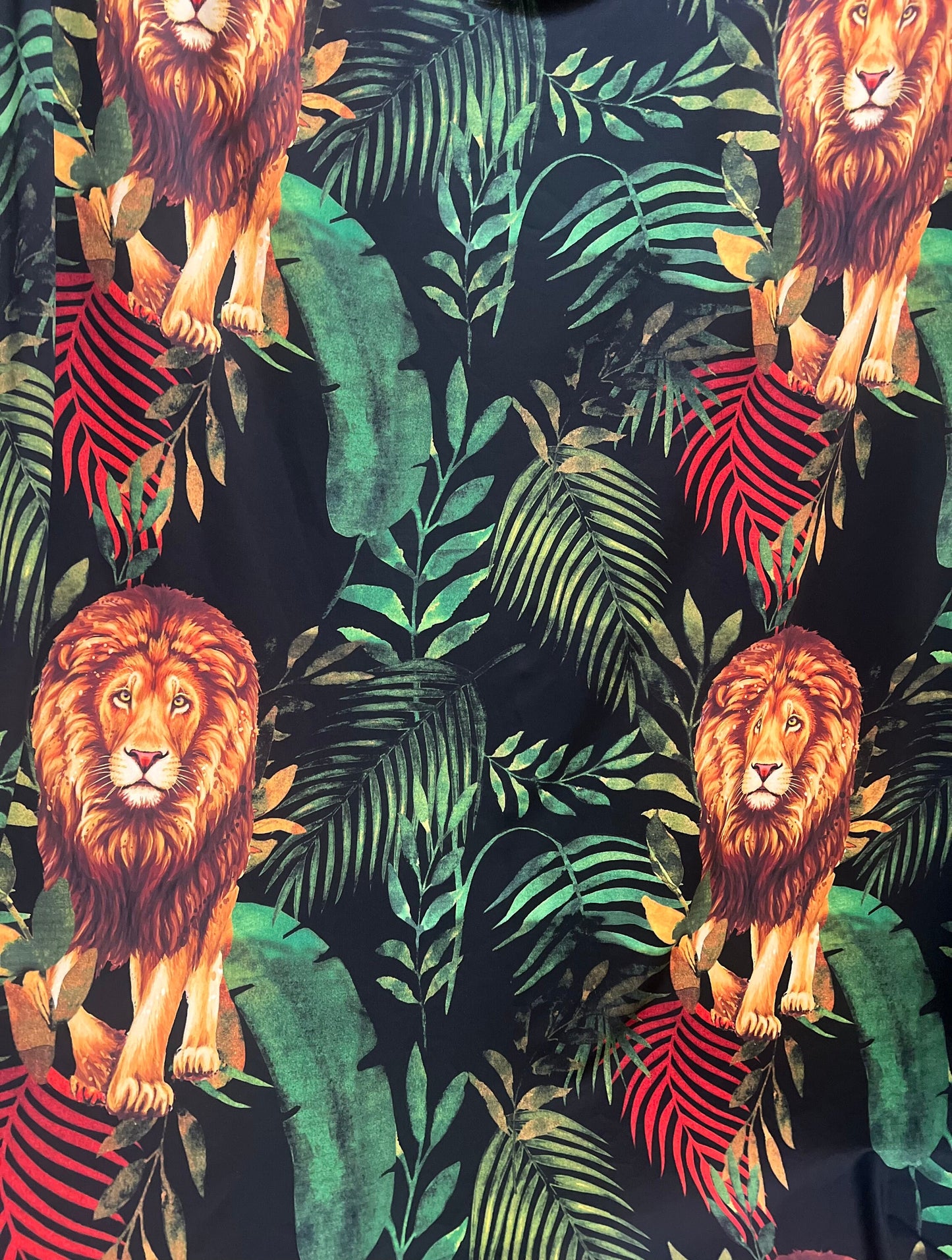 New Exotic Wild Lion print on the best quality of nylon spandex 4-way Stretch 58/60”Sold by the YD.Ships worldwide from Los Angeles CA USA