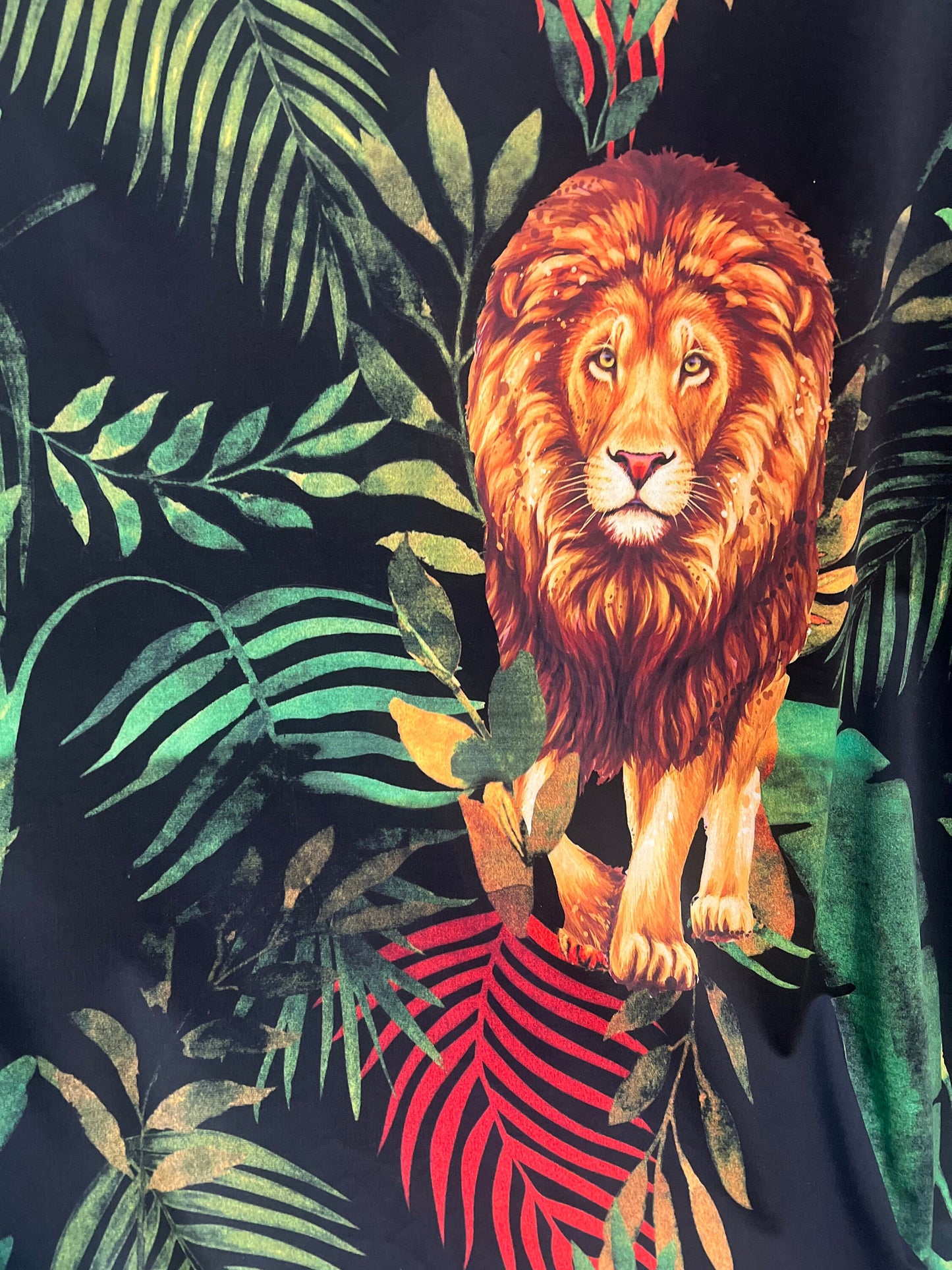 New Exotic Wild Lion print on the best quality of nylon spandex 4-way Stretch 58/60”Sold by the YD.Ships worldwide from Los Angeles CA USA