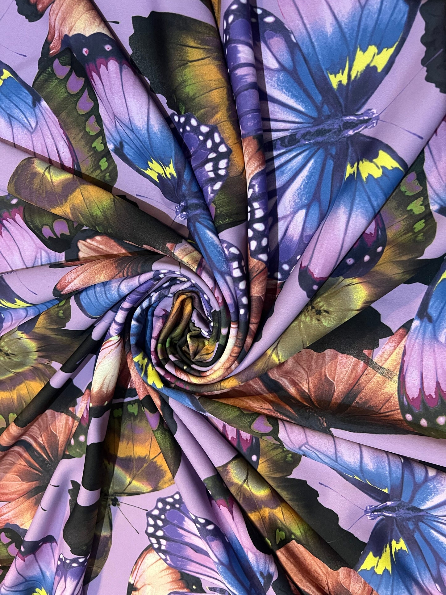 Amazing butterfly design print on the best quality of nylon spandex 58/60”Sold by the YD.Ships worldwide from Los Angeles California USA.