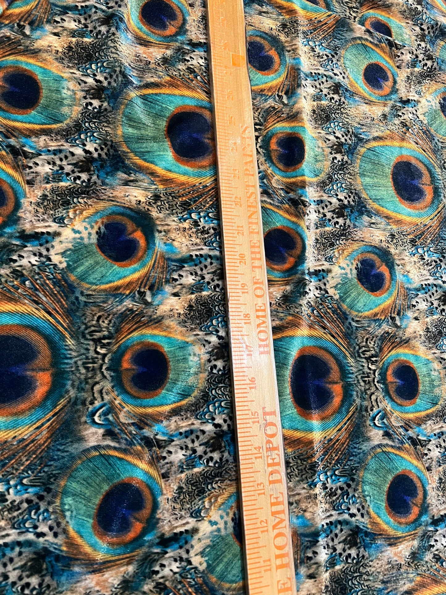 New peacock pattern design print on the best quality of stretch velvet 58/60”sold by the YD.Ships worldwide from Los Angeles California USA.