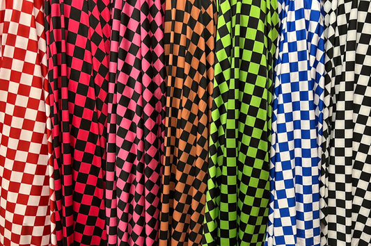 New Checkered pattern design print on the best quality of nylon spandex 4way stretch 58/60”sold by the YD.ships worldwide from Los Angeles