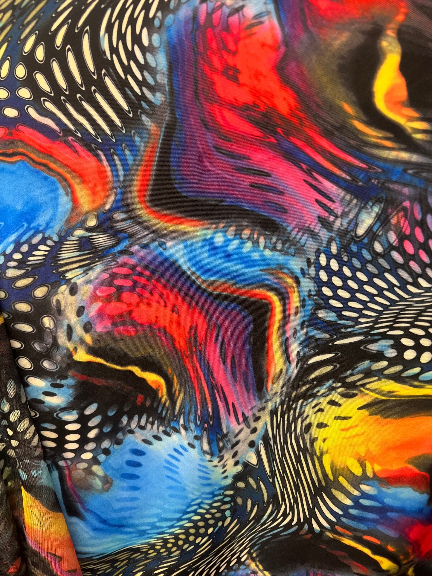 New abstract animal design print on nylon spandex and power mesh 4-way stretch 58/60”Sold by the YD.Ships worldwide from Los Angeles CA.