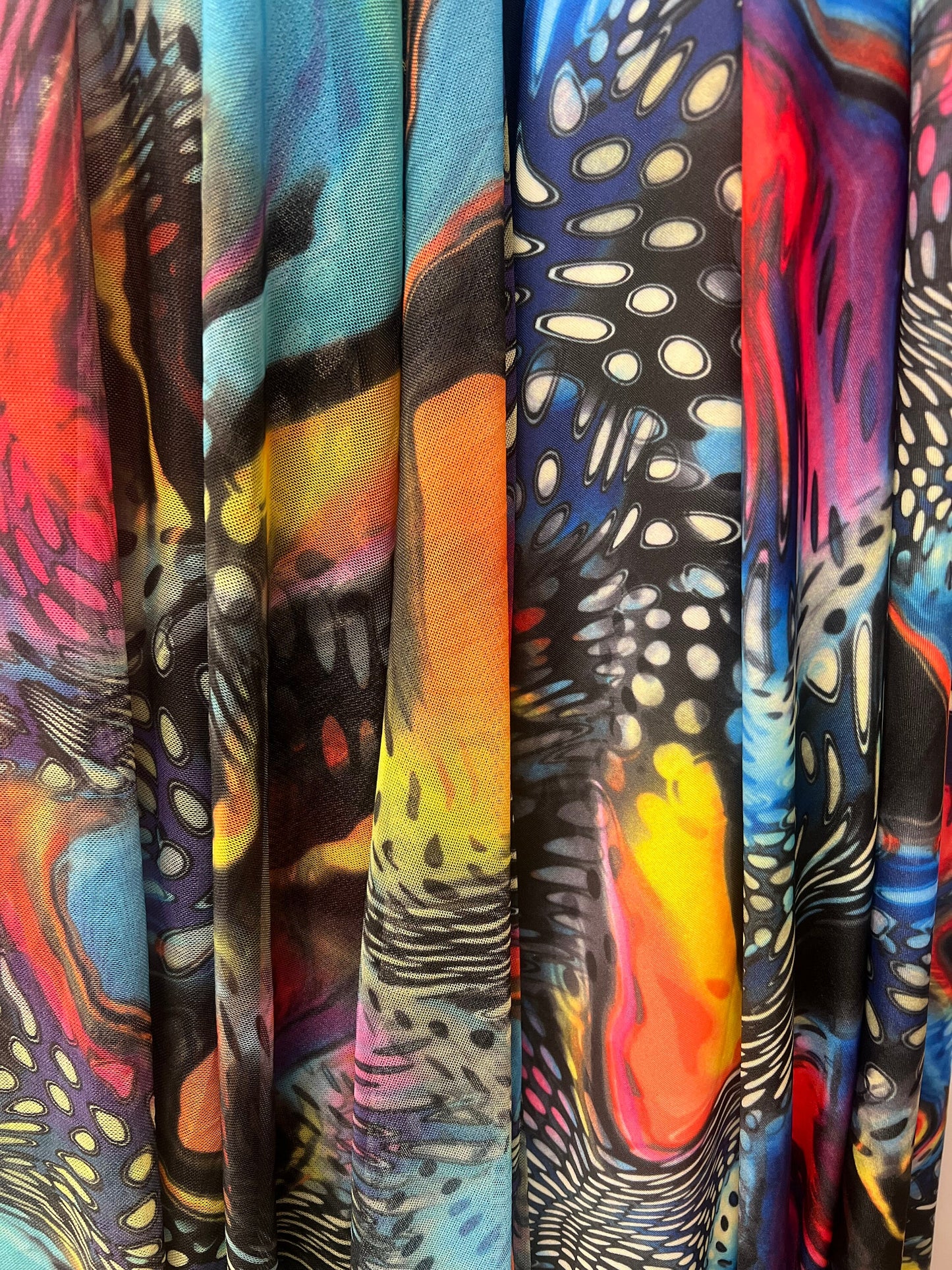 New abstract animal design print on nylon spandex and power mesh 4-way stretch 58/60”Sold by the YD.Ships worldwide from Los Angeles CA.