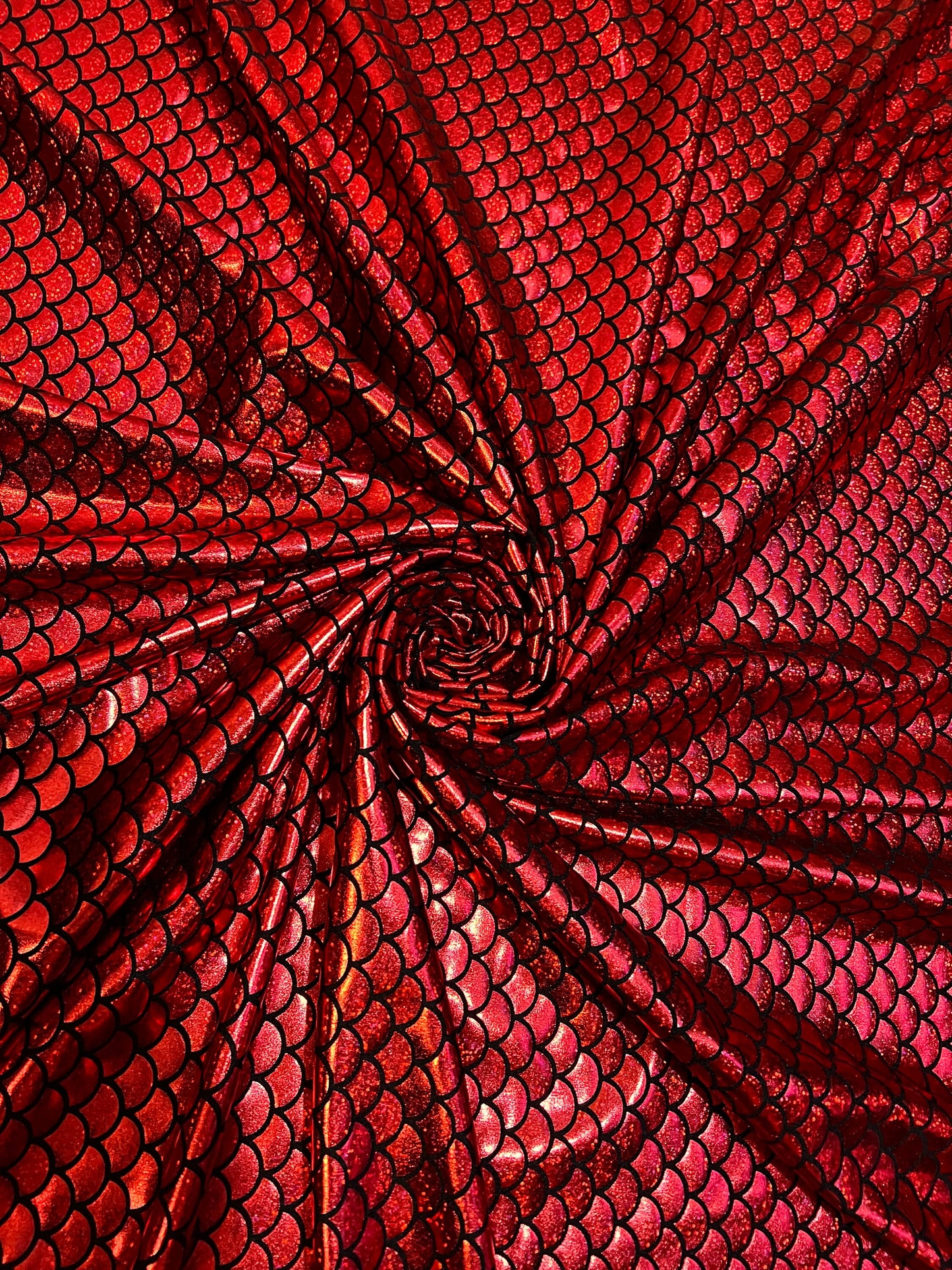 Hologram and iridescent mermaid scales print on nylon spandex 4-way stretch 58/60”Sold by the YD.Ships worldwide from Los Angeles California