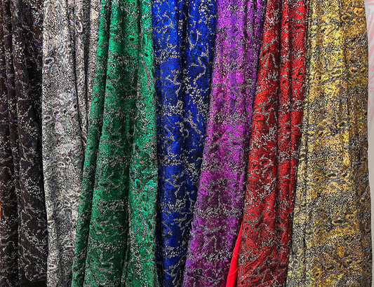 New piton skin design hologram metallic with flocking nylon spandex 4-way stretch 58/60”sold by the YD.Ships worldwide from Los Angeles CA.