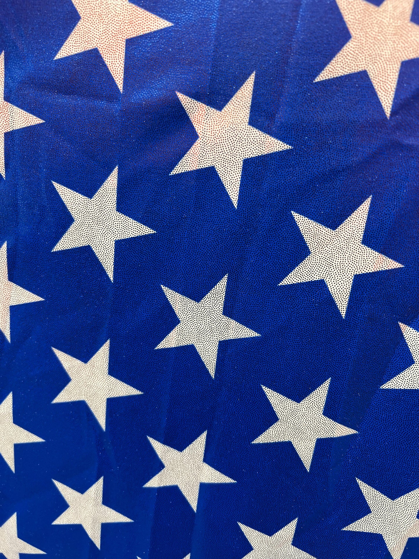 Patriotic stars pattern design print on metallic nylon spandex 4way stretch 58/60”sold by the YD.Ships worldwide from Los Angeles CA.