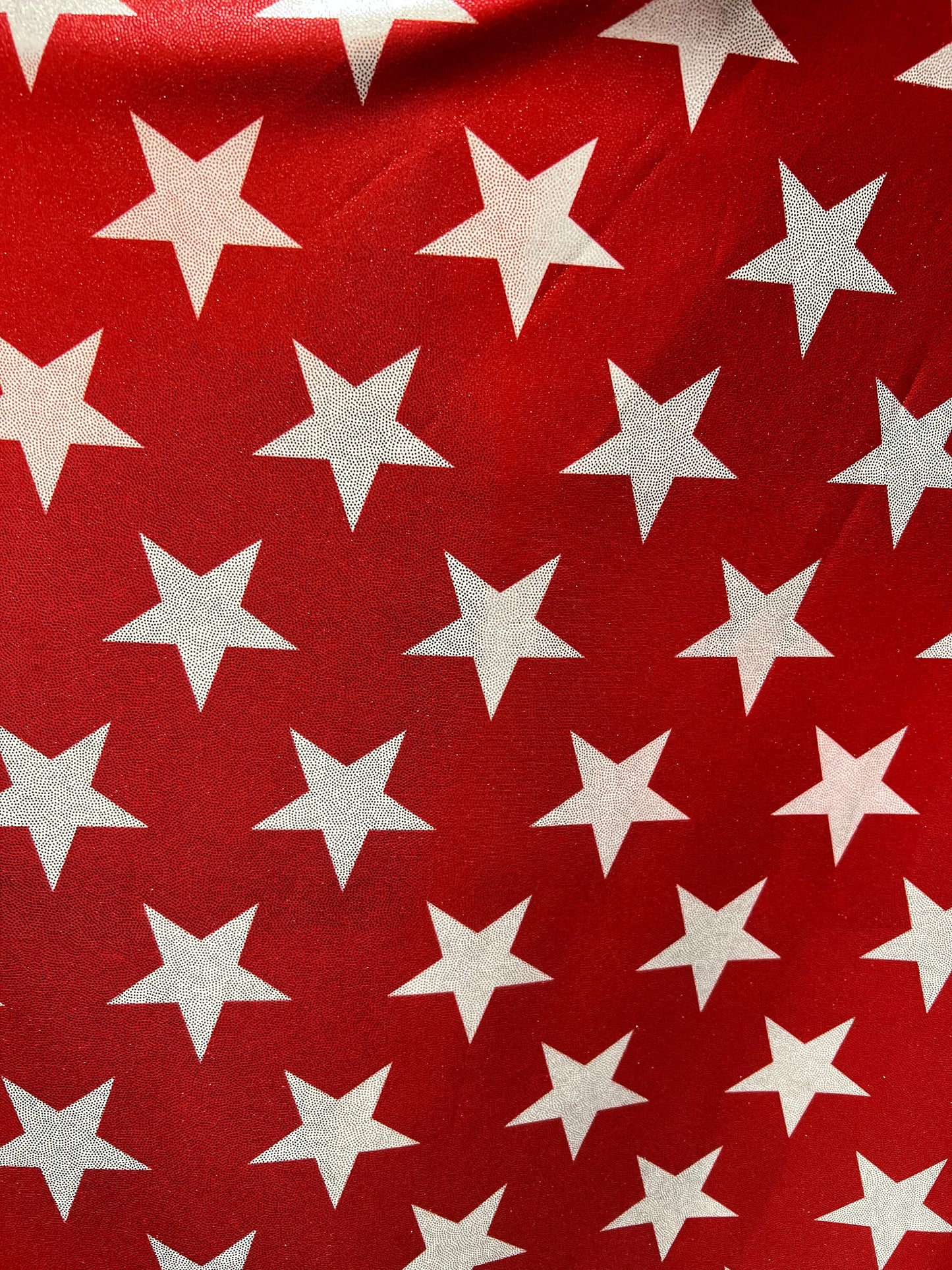 Patriotic stars pattern design print on metallic nylon spandex 4way stretch 58/60”sold by the YD.Ships worldwide from Los Angeles CA.