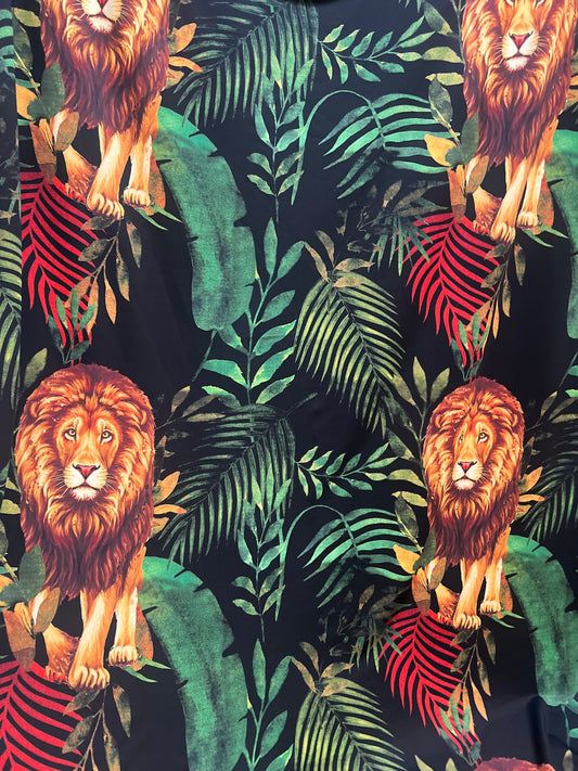 New Exotic Wild Lion print on the best quality of nylon spandex 4-way Stretch 58/60”Sold by the YD.Ships worldwide from Los Angeles CA USA