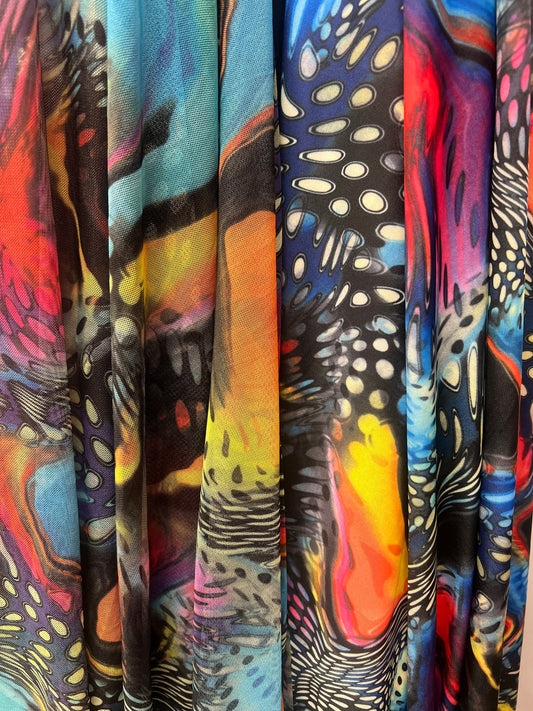 New abstract animal design print on nylon spandex and power mesh 4-way stretch 58/60”Sold by the YD.Ships worldwide from Los Angeles CA.