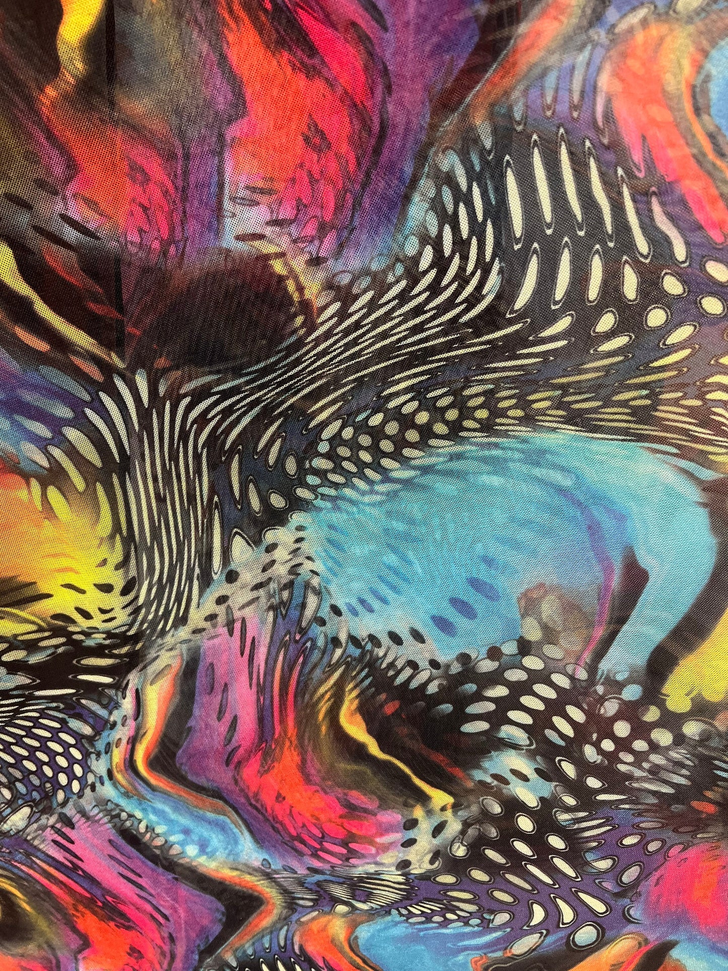 New abstract animal design print on nylon spandex and power mesh 4-way stretch 58/60”Sold by the YD.Ships worldwide from Los Angeles CA.