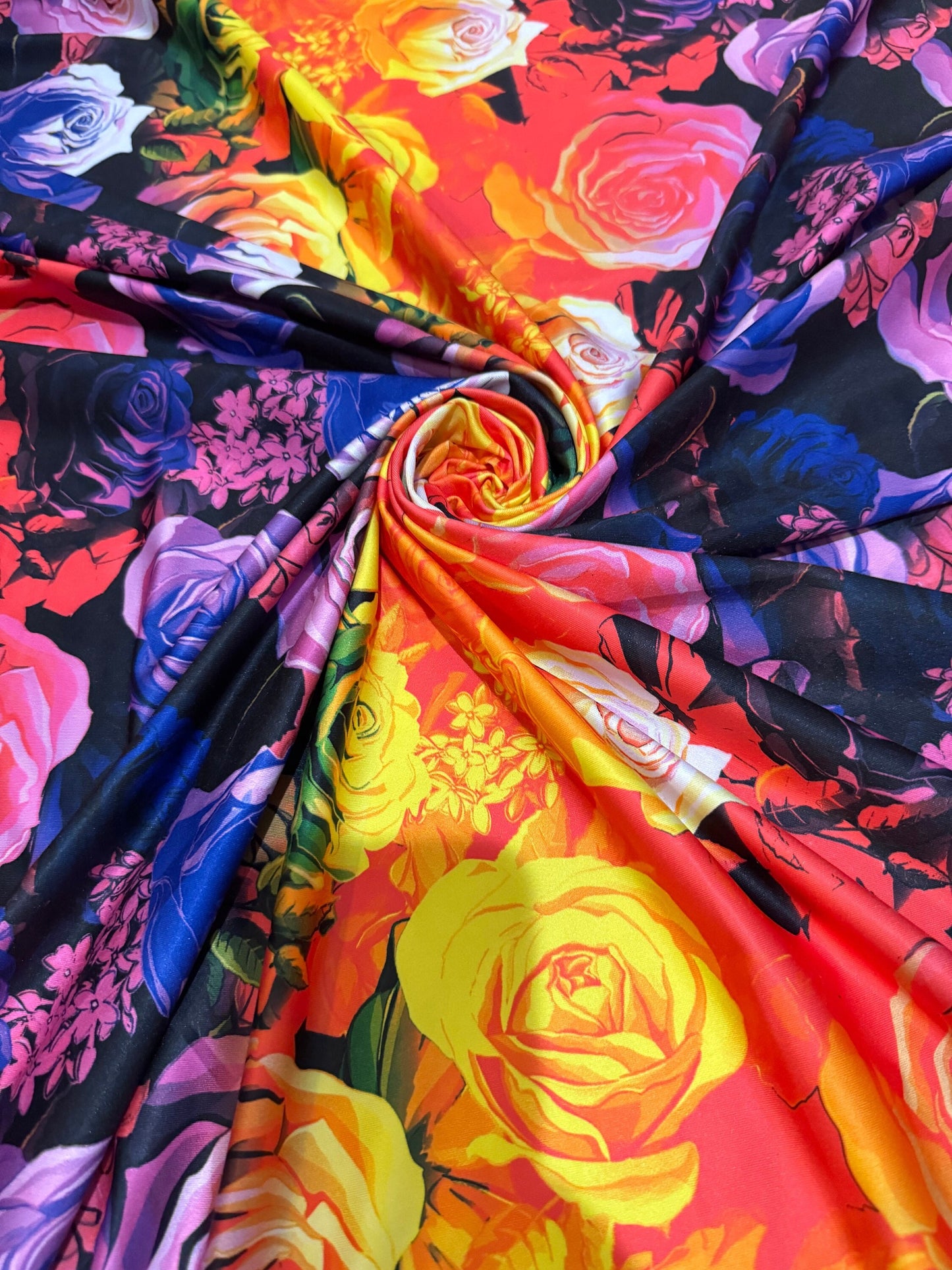 Colorful roses design print on the best quality of nylon spandex 4-way stretch 58/60”Sold by the YD.Ships from the worldwide Los Angeles CA.