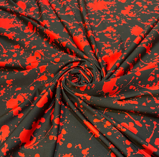 New Colorful red splatter paint design print on the best quality of nylon spandex 4way stretch 58/60” Sold by the YD.Ships worldwide from LA