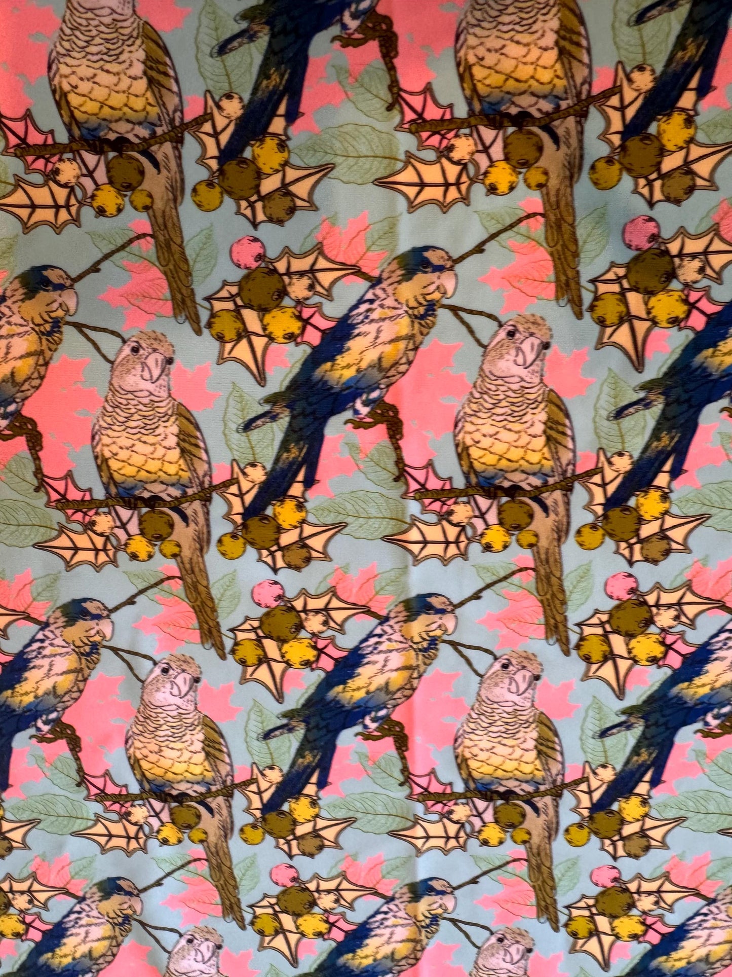 Parrots and floral design print on the best quality nylon spandex4-way stretch 58/60”sold by the YD. ships Worldwide from Los Angeles CA