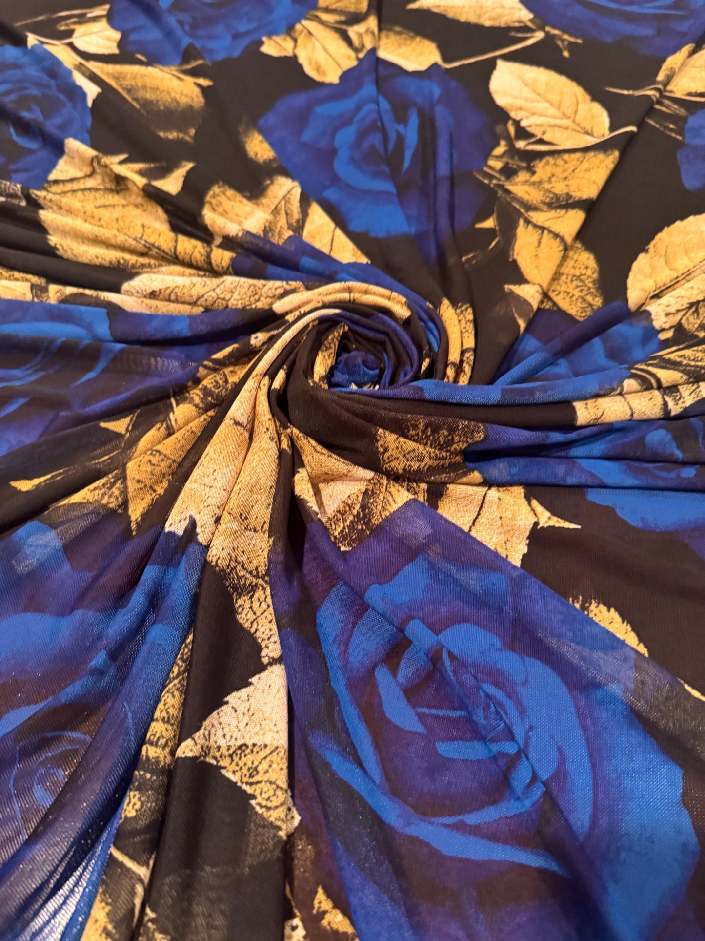 New sapphire roses design print on the best quality of power mesh nylon spandex 4-way stretch 58/60”sold by the YD.Ships worldwide from LA.