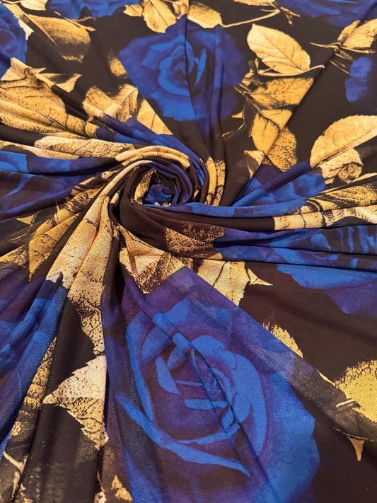 New sapphire roses design print on the best quality of power mesh nylon spandex 4-way stretch 58/60”sold by the YD.Ships worldwide from LA.