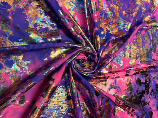 New Tie dye with splattered metallic design print on the best quality of nylon spandex-4 58/60”sold by the YD.ships worldwide from LA.