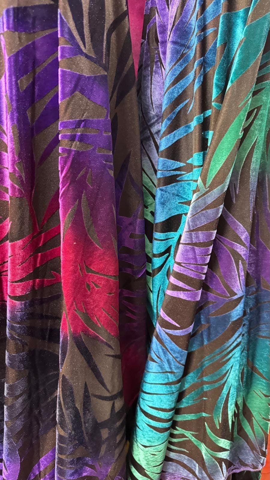 New Tie Dye Palm Tree burnout velvet design 4-stretch 58/60”sold by the YD.ships worldwide from Los Angeles California USA.